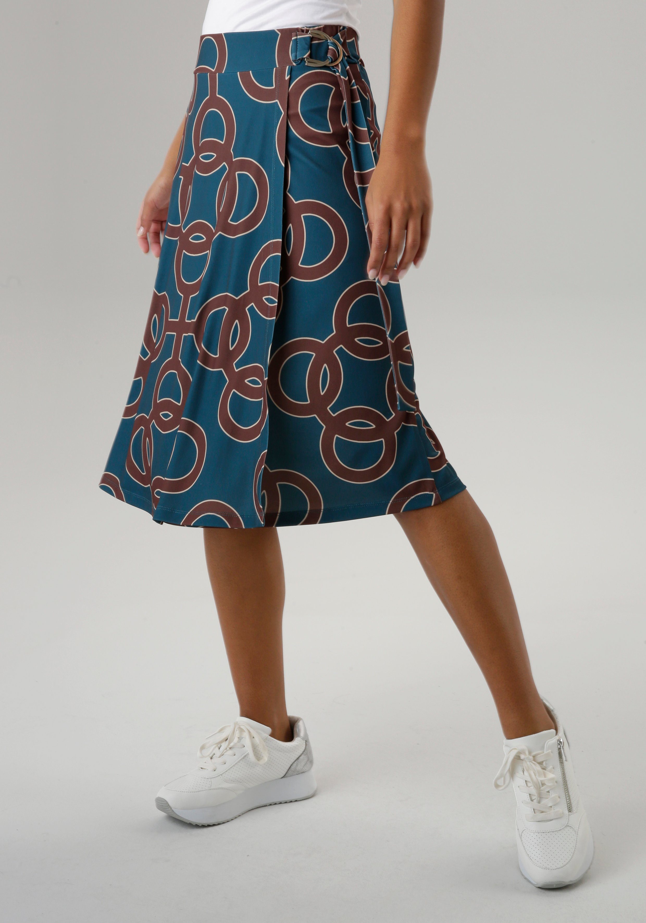 Aniston SELECTED Jerseyrok met zilverkleurige gespen en wikkeluitstraling