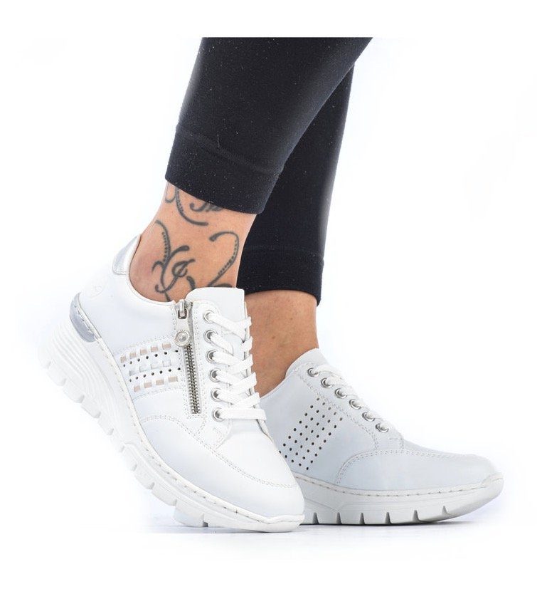 Rieker Sneakers met sleehak met zij vlechtopeningen, vrijetijdsschoen, lage schoen, veterschoen