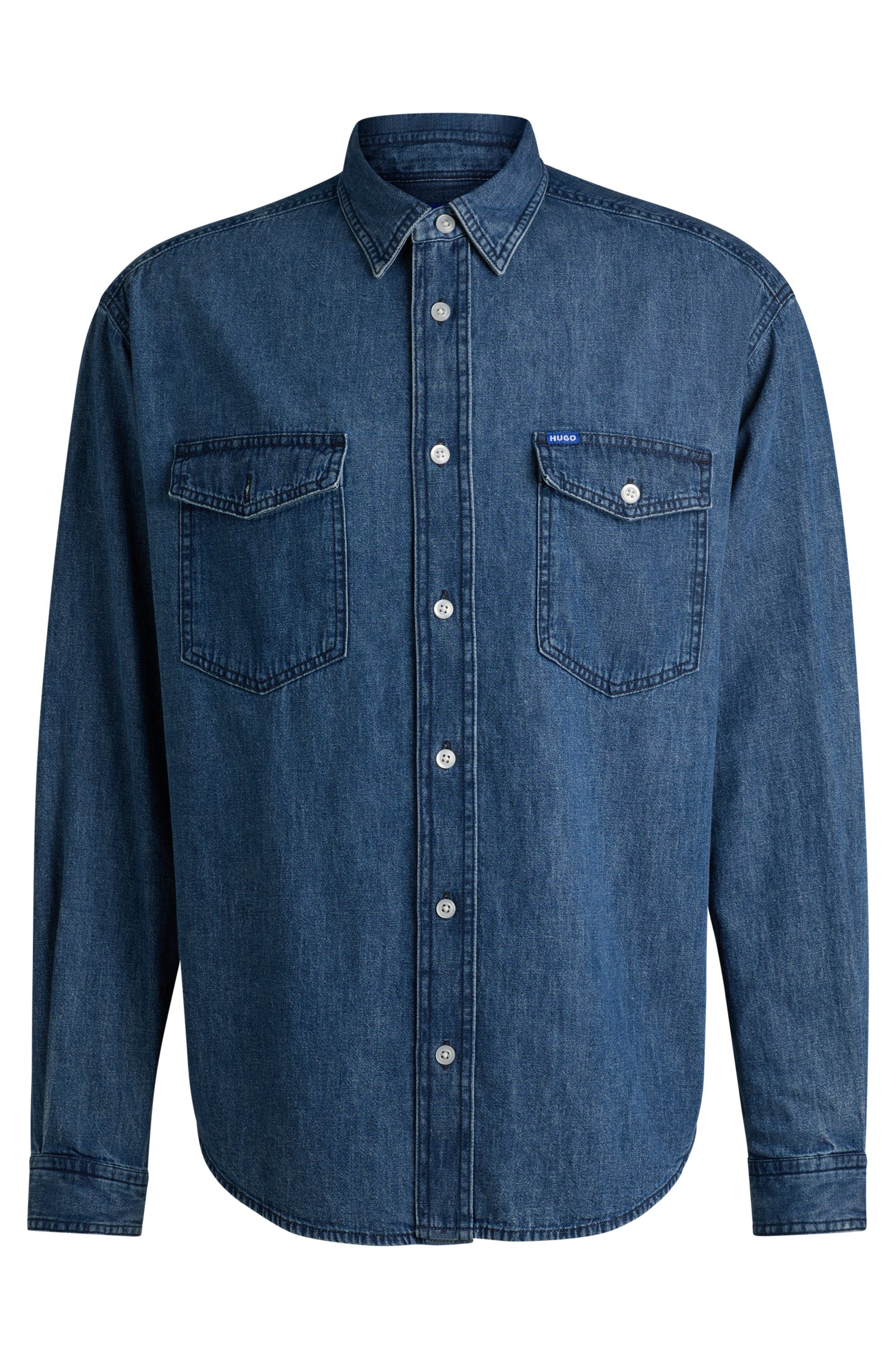 HUGO Blue Jeans overhemd Ebino in coole wassing