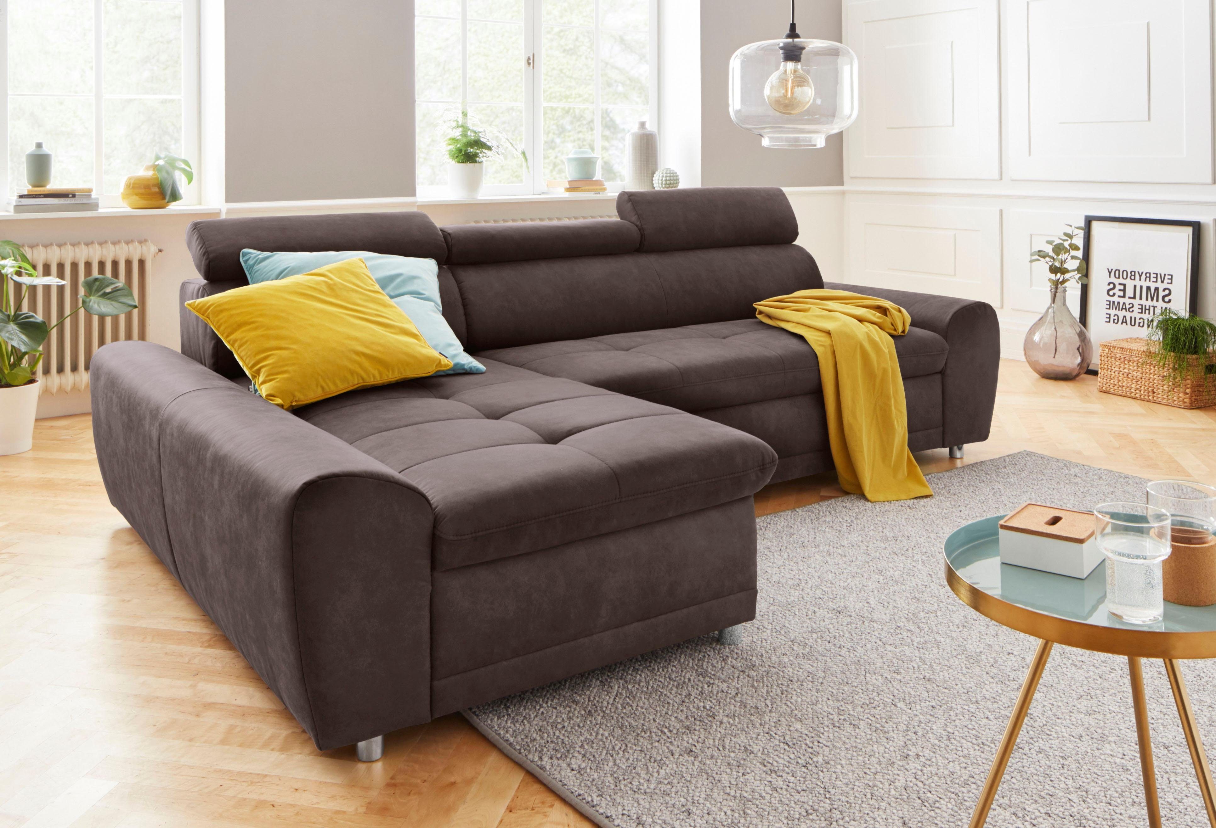 sit&more Hoekbank Riva L-vorm inclusief verstelbare hoofdsteun, naar keuze met slaapfunctie bruin, hoekbanken, Breedte ligoppervlak: 219 cm, Lengte