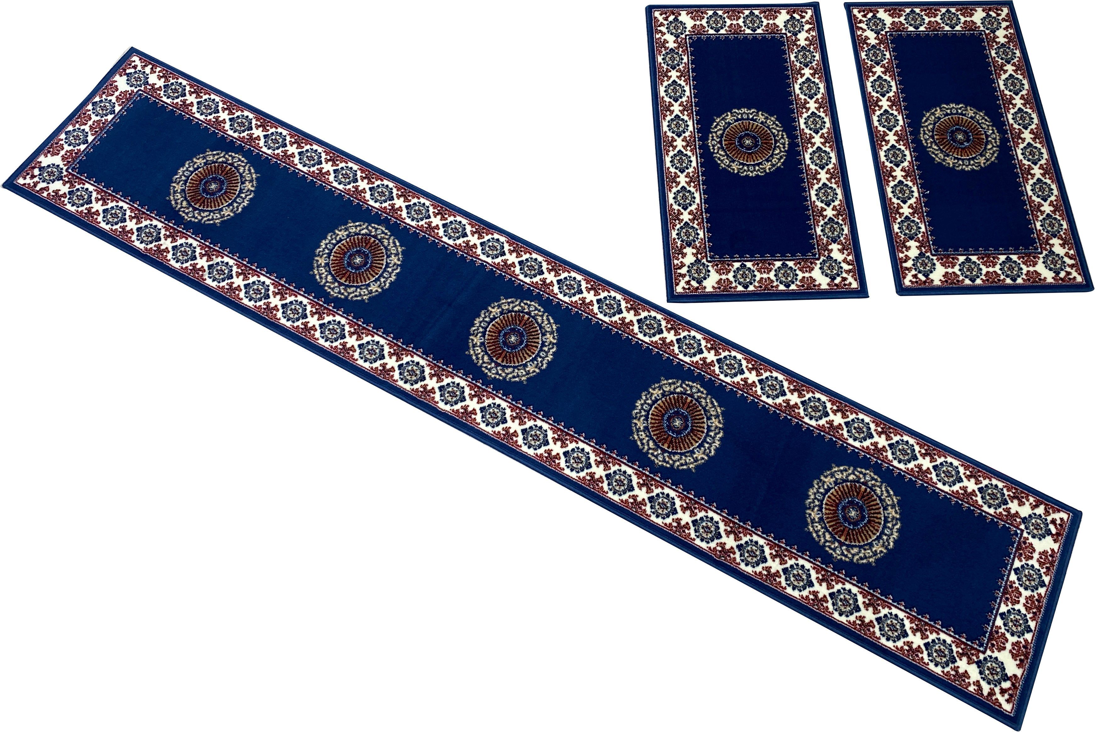 my home Set slaapkamerkleedjes Shari, Made in Belgium Oriënt-look, slaapkamerkleed, loperset voor de slaapkamer bedvloerkleden blauw