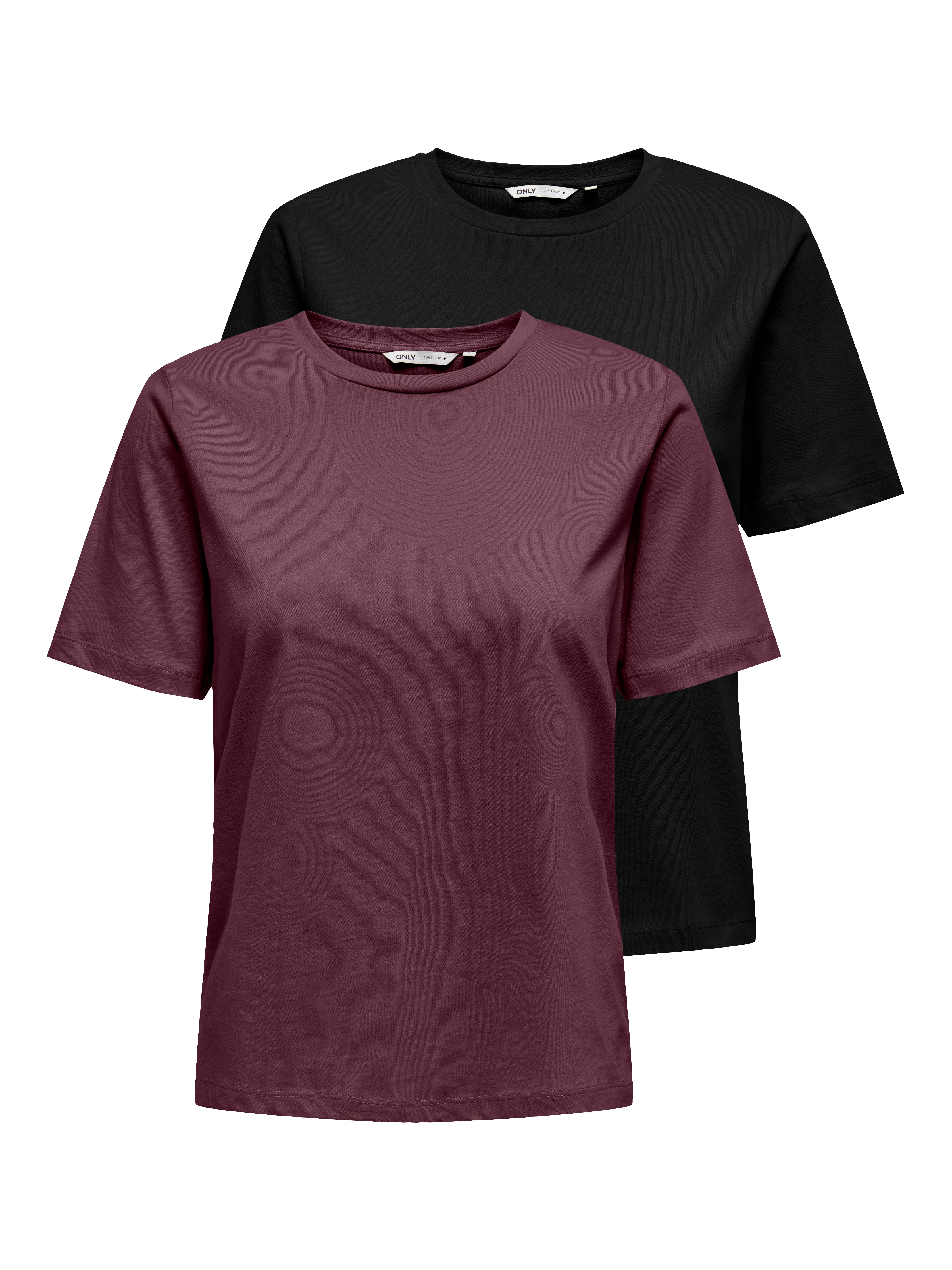 Only Shirt met korte mouwen ONLONLY – Duopack t-shirts voor dagelijks gebruik en vrije tijd (set, 2-delig) dames t-shirts maat XS (34) rood