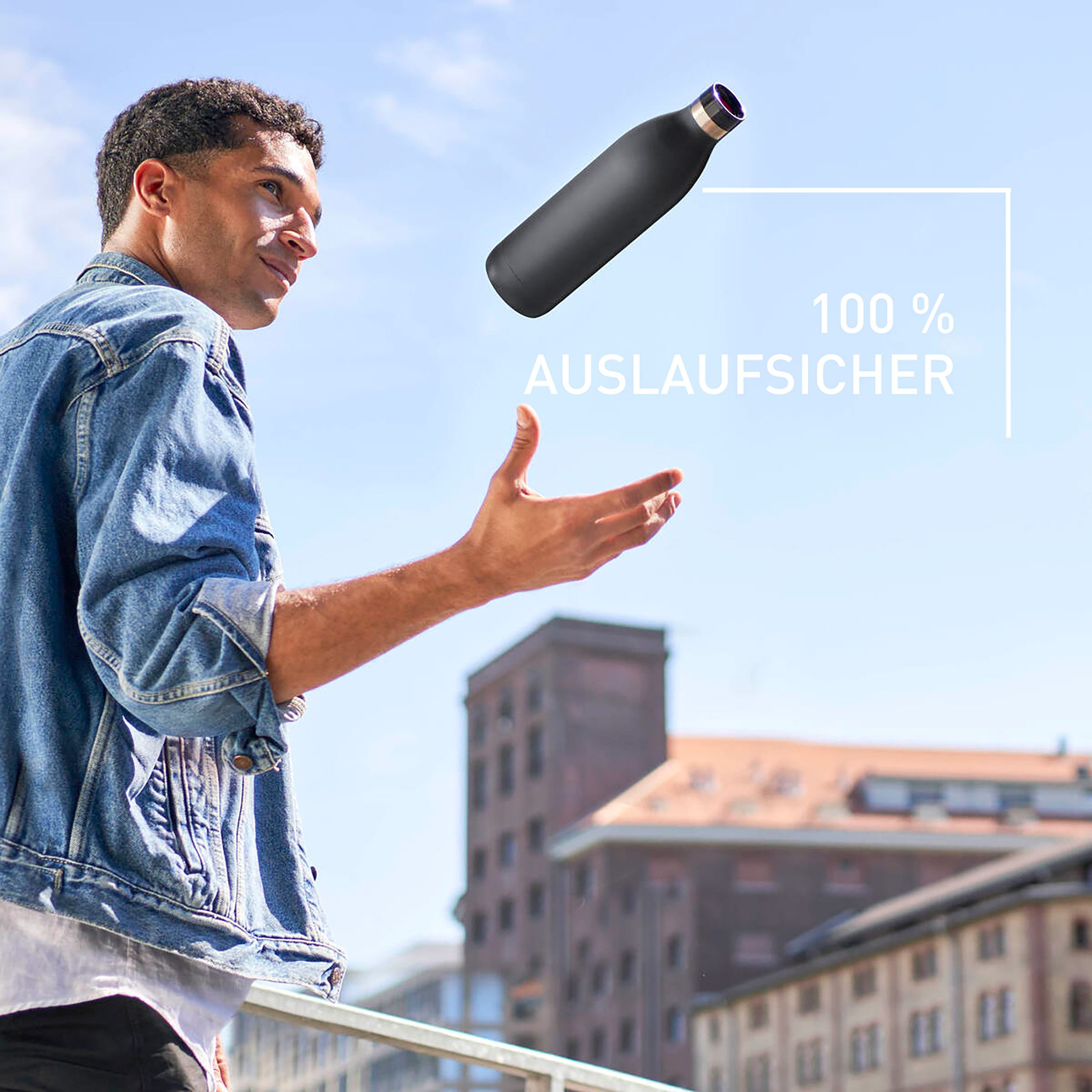 Emsa Thermosfles Drinkfles Bludrop 1 liter, lekvrij, 360°-rondom drinkopening, 40 uur koud, 20 uur warm (1-delig)