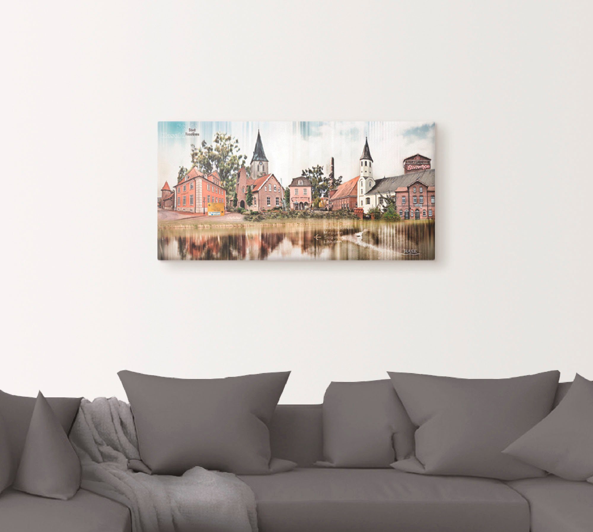 Artland Artprint op linnen Haselünne stadsgezicht collage Emsland