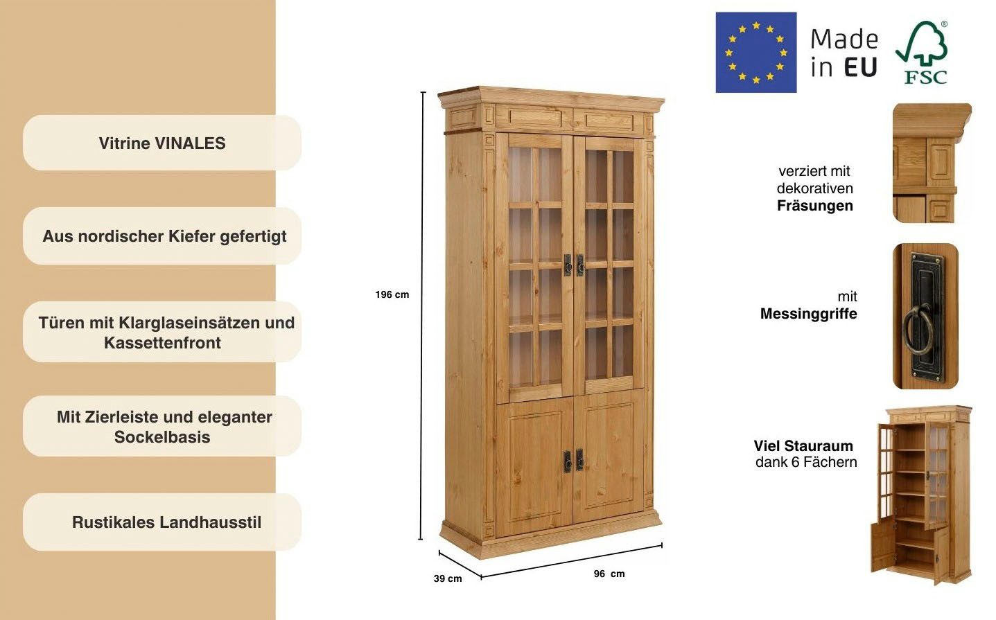 Home affaire Vitrinekast Vinales , hoogte 196 cm