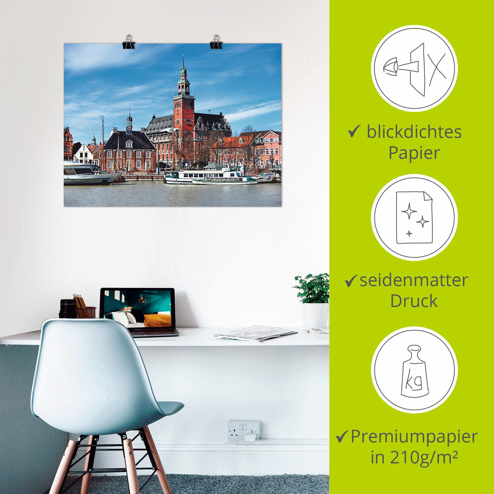 Artland Poster Leer Oost-Friesland uitzicht op de stad als artprint op linnen, muursticker of poster in verschillende maten