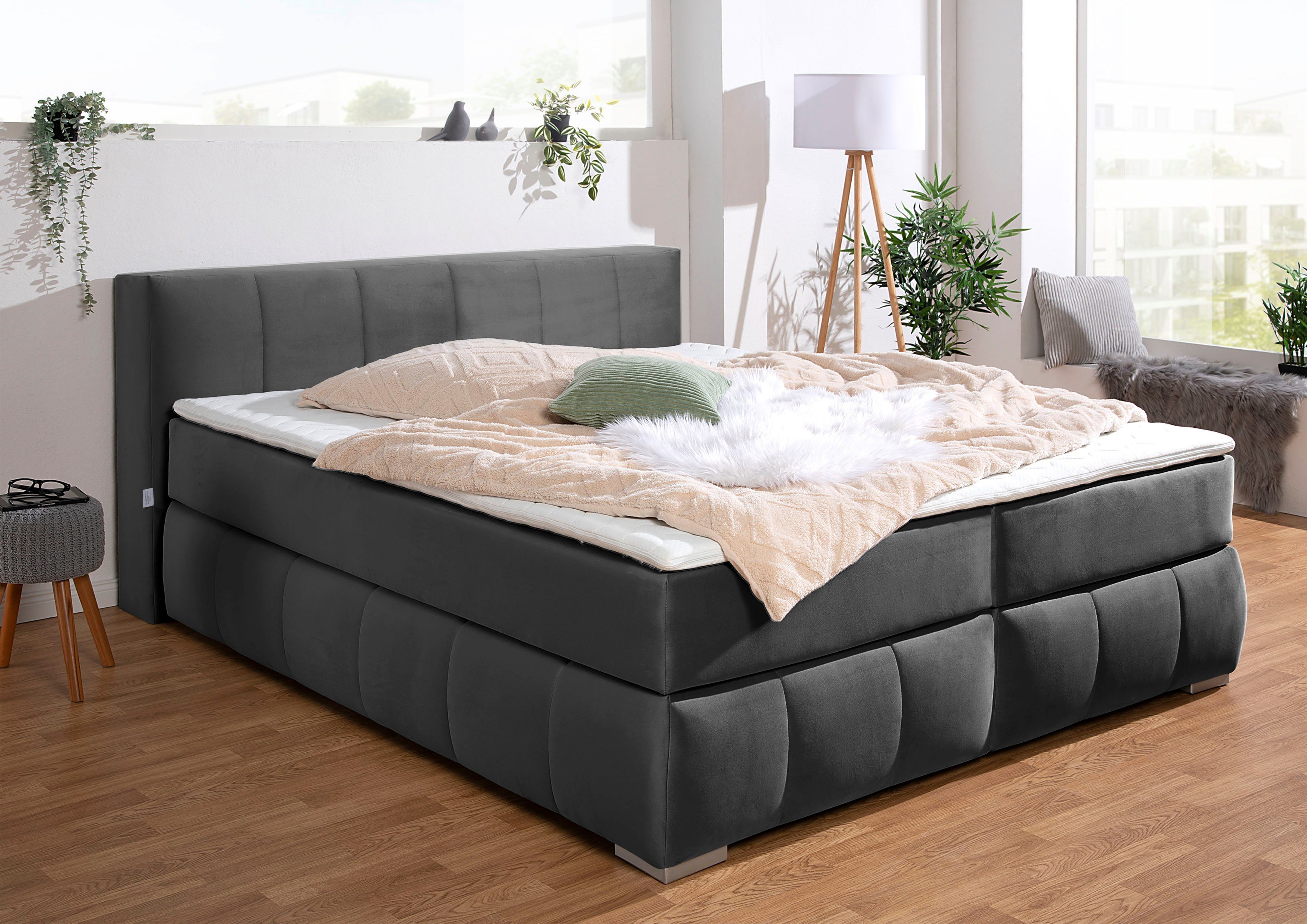 Guido Maria Kretschmer Home&Living Boxspring Chelles incl. koudschuim matrastopper, in 5 breedtes en 3 matrastypes boxsprings grijs