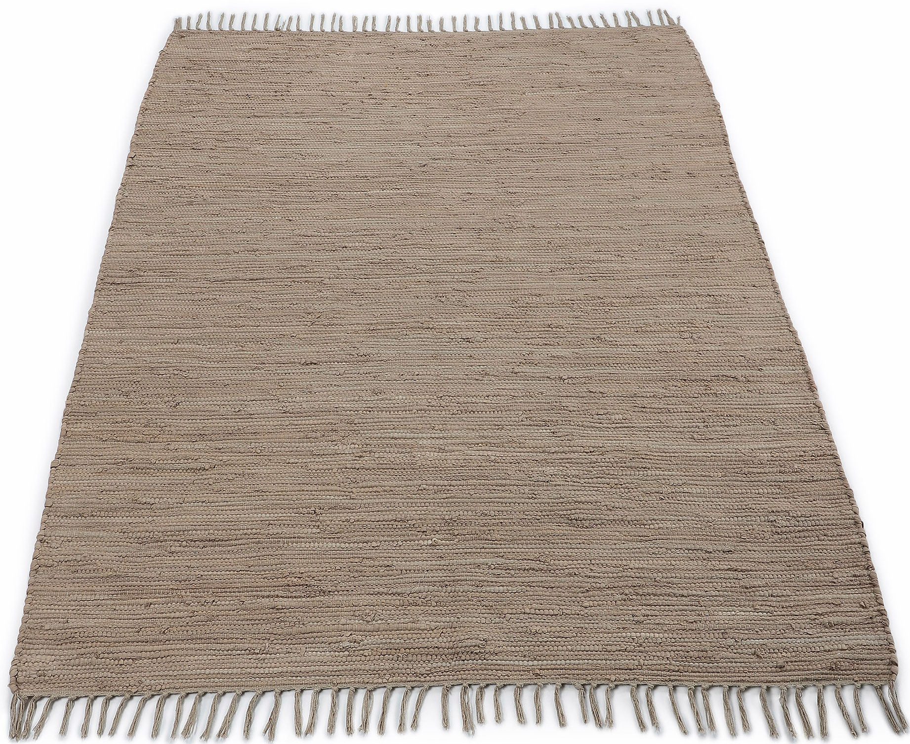 carpetfine Vloerkleed Kelim Chindi uni Tweezijdig te gebruiken kleed, puur katoen, met de hand geweven, unikleuren, met franje