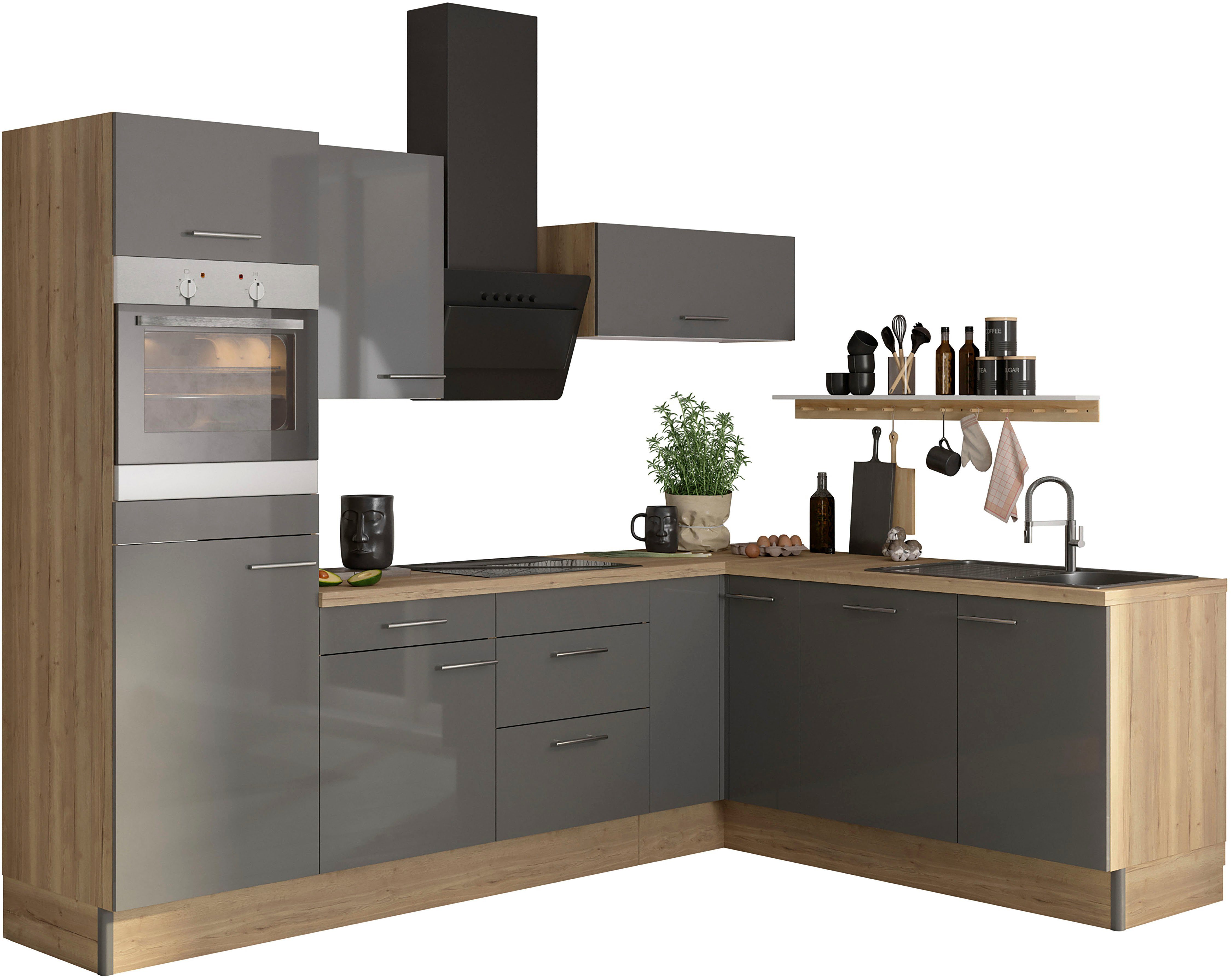OPTIFIT Keuken Klara 270 x 200 cm breed, optioneel met elektrische apparaten keukenkast series maat - grijs