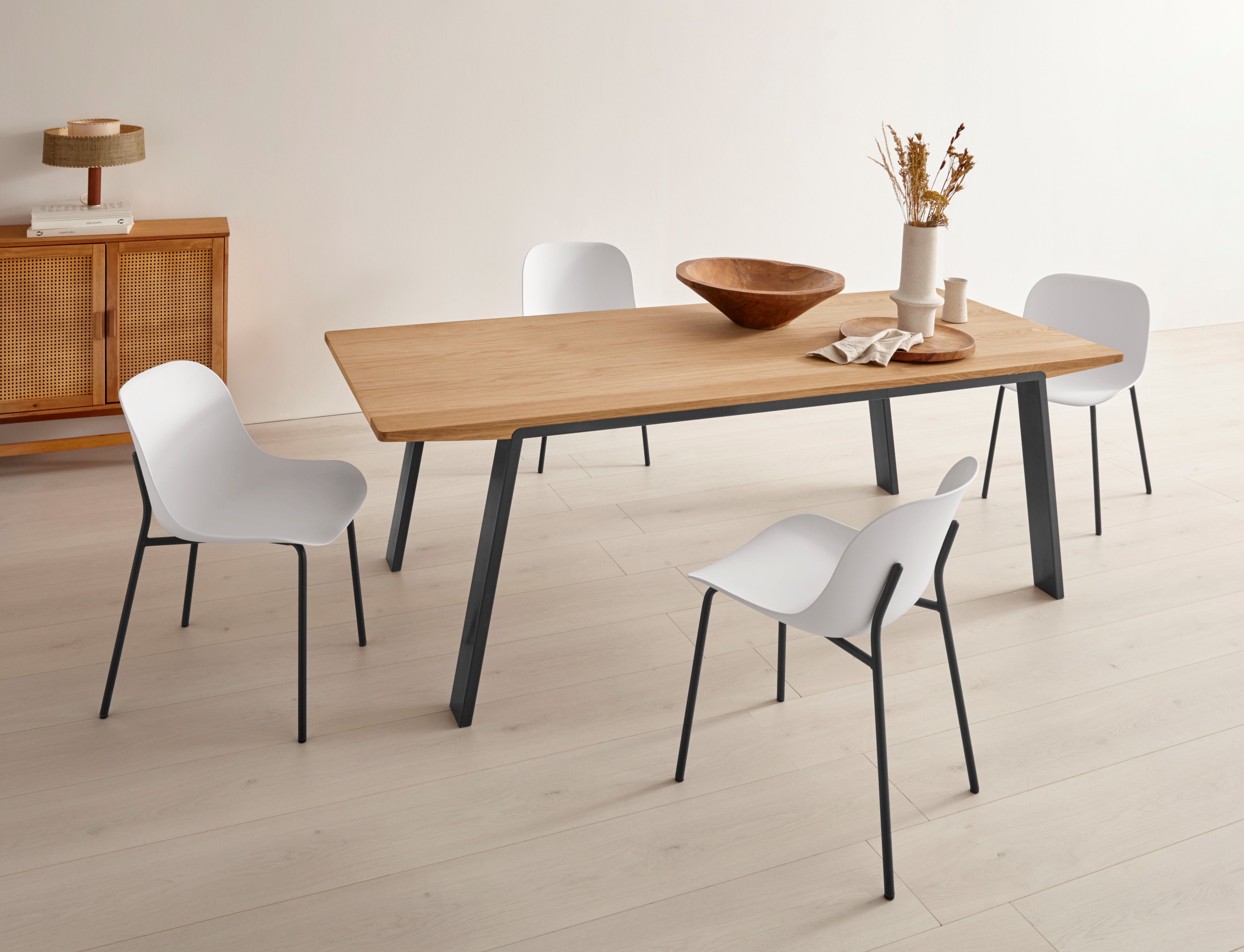 OTTO products Eettafel Flemming Massief eikenhout, 175 cm of 225 cm, elegant gewelfd tafelblad