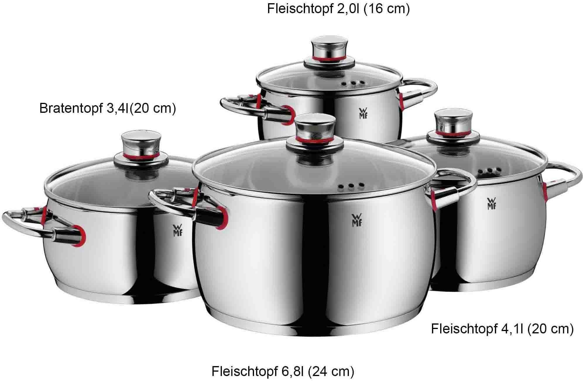 WMF Pannenset Quality One inductie, kookpan set met glazen deksel Stoomopening, zonder interne schaalverdeling, geschikt voor alle kookplaten (set, 8-delig)
