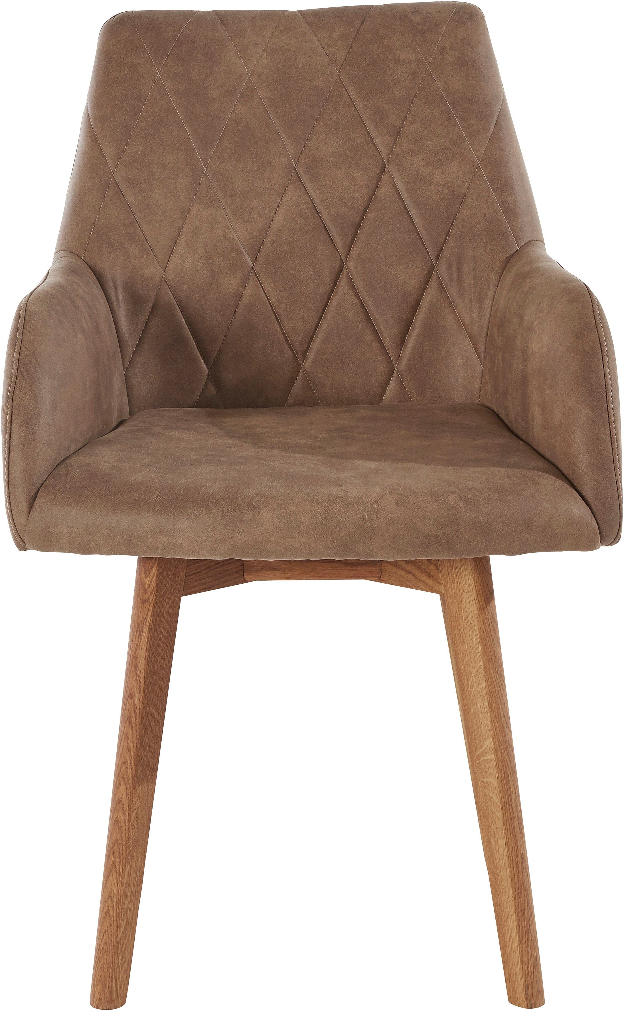Home affaire Eetkamerstoel Brest Fauteuil in leer of microvezel, geolied massief eiken frame (2 stuks)
