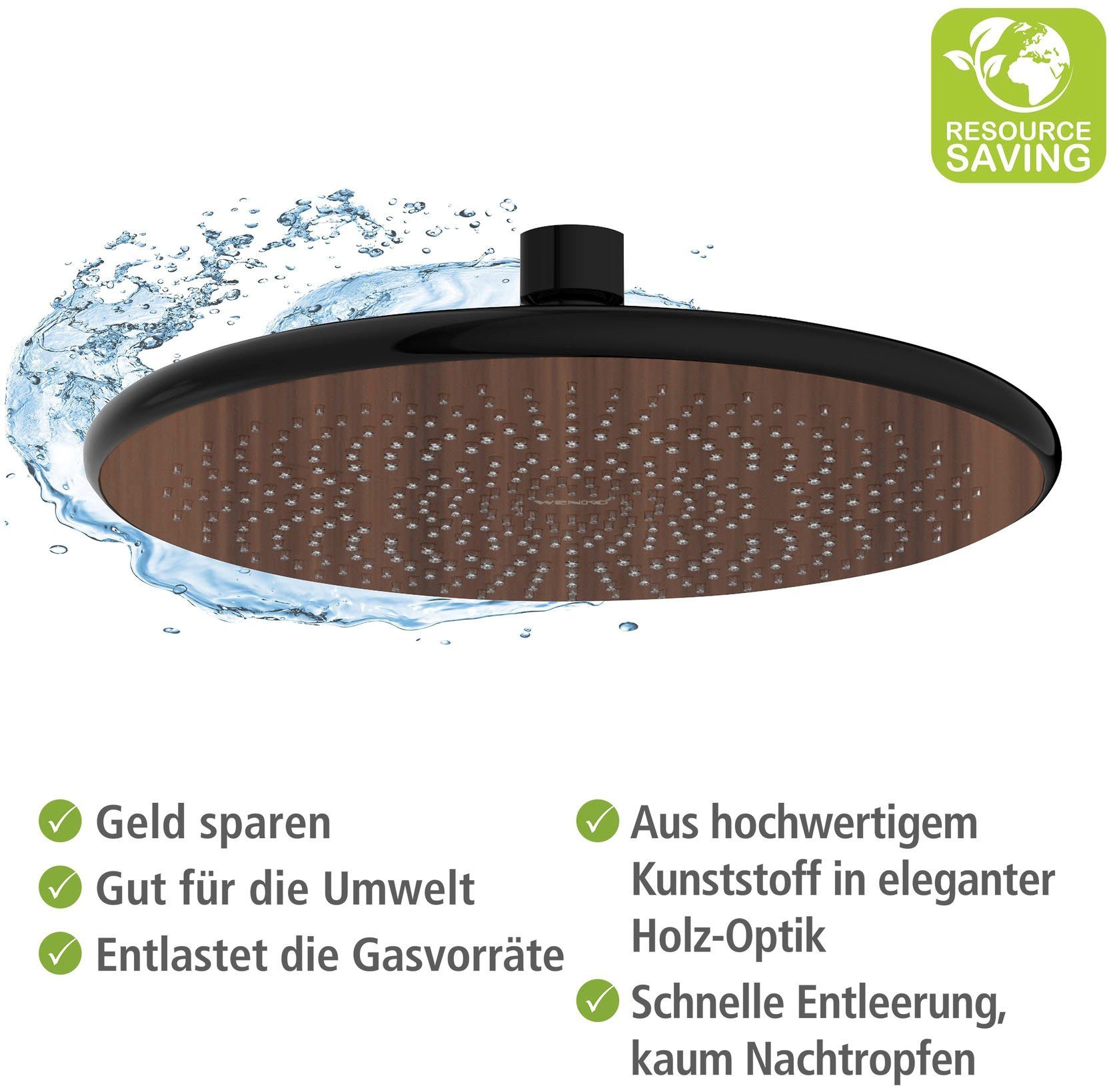 WENKO Regendouchekop Watersaving Hout, Ø 22,5 cm (1-delig)