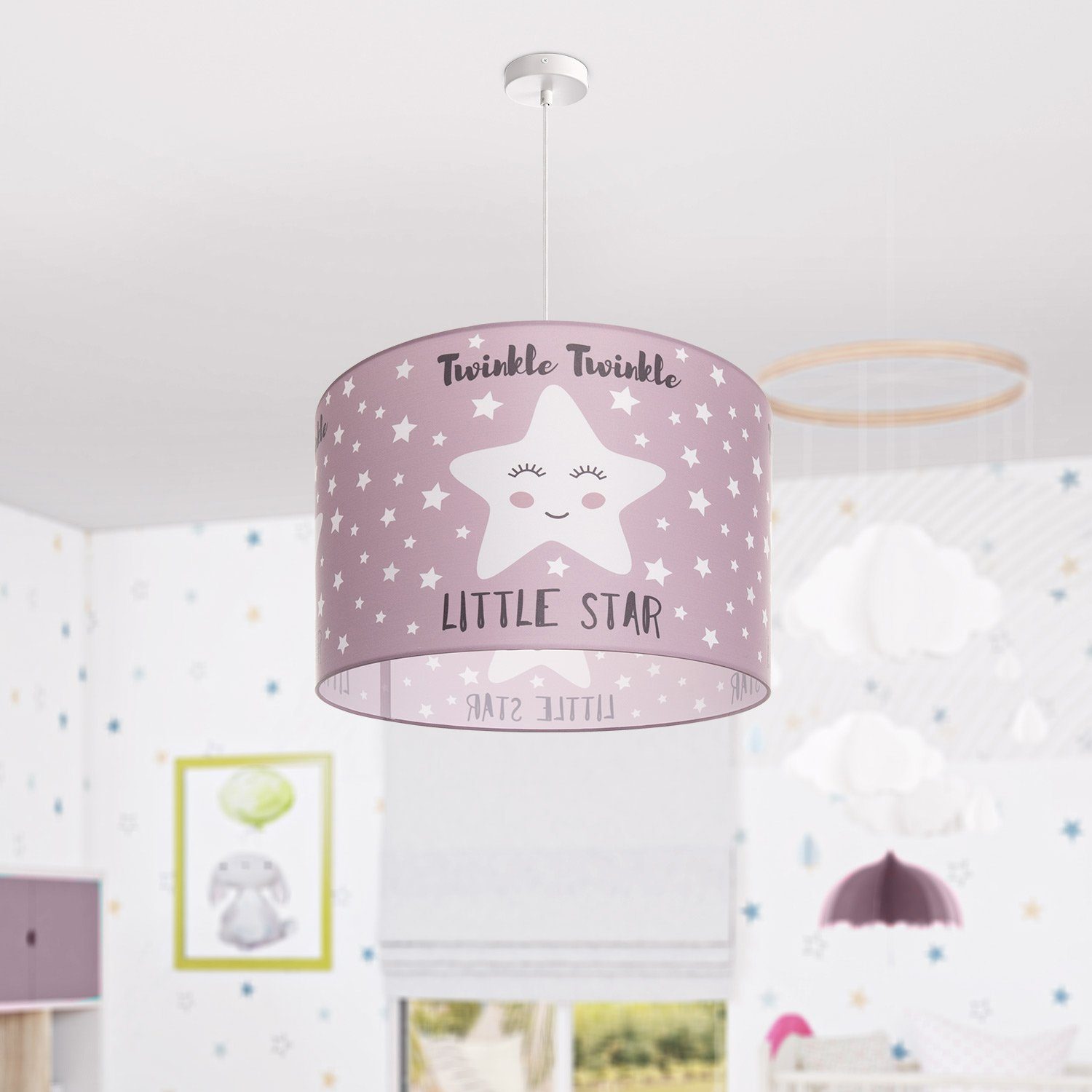 Paco Home Hanglamp Aleyna 105 Kinderlamp plafondlamp LED kinderkamer lamp sterren-motief E27