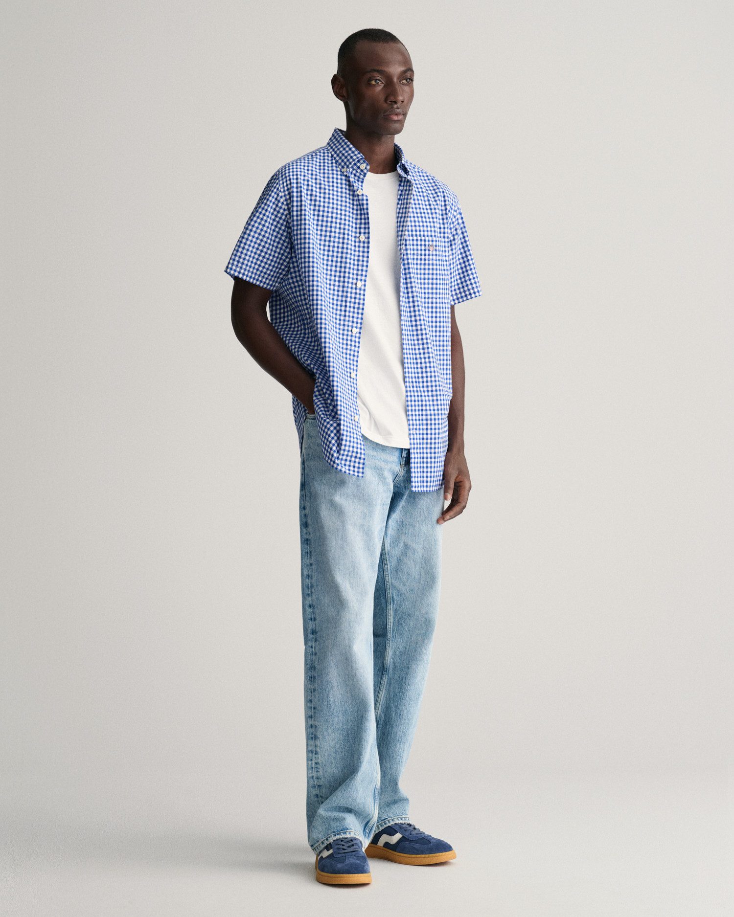 Gant Overhemd met korte mouwen Regular Fit Gingham Poplin Overhemd slijtvast easy care geruit