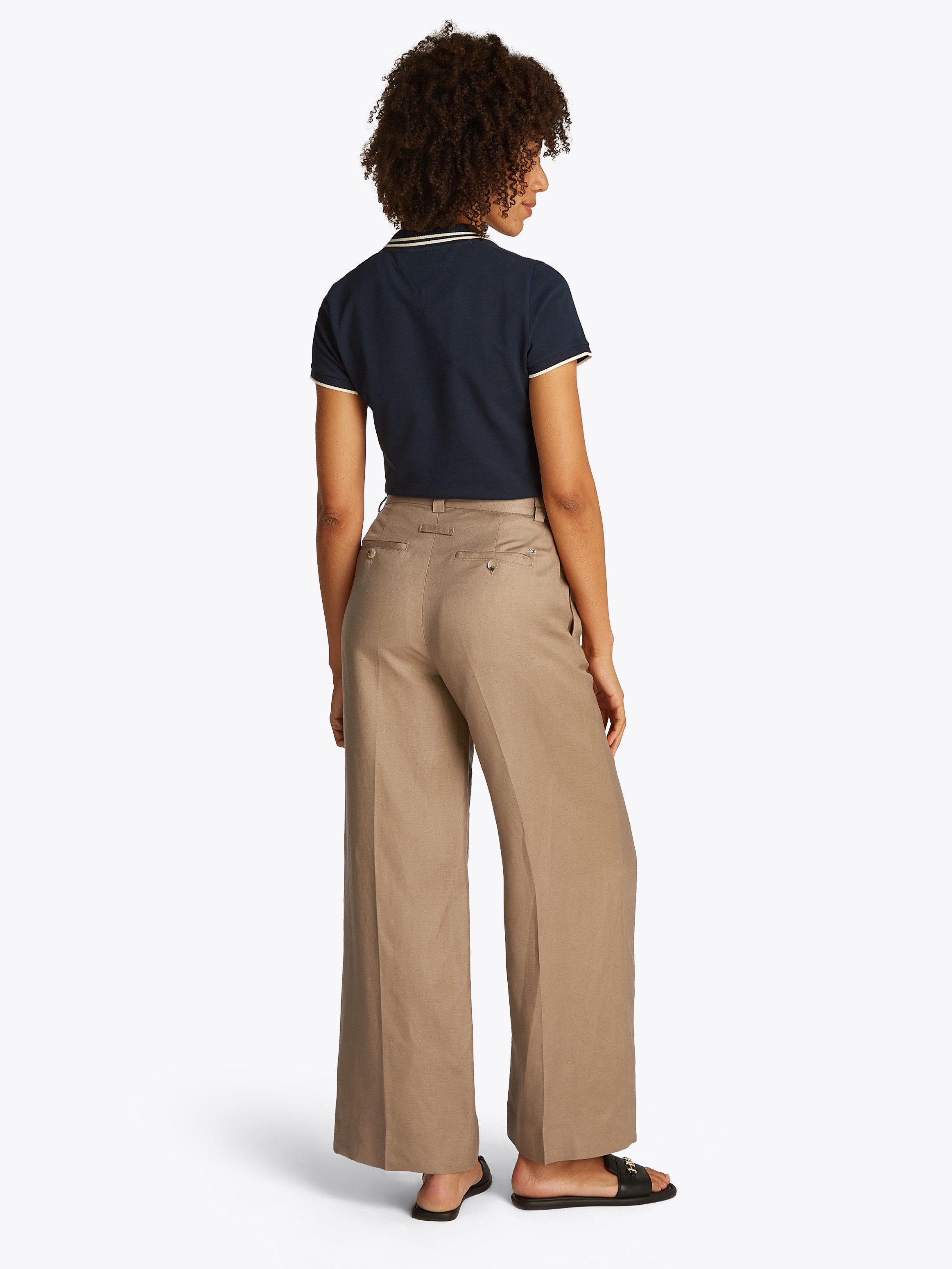 Tommy Hilfiger Linnen broek VISCOSE LINEN WIDE LEG PANTS met persplooien, koel premium linnen