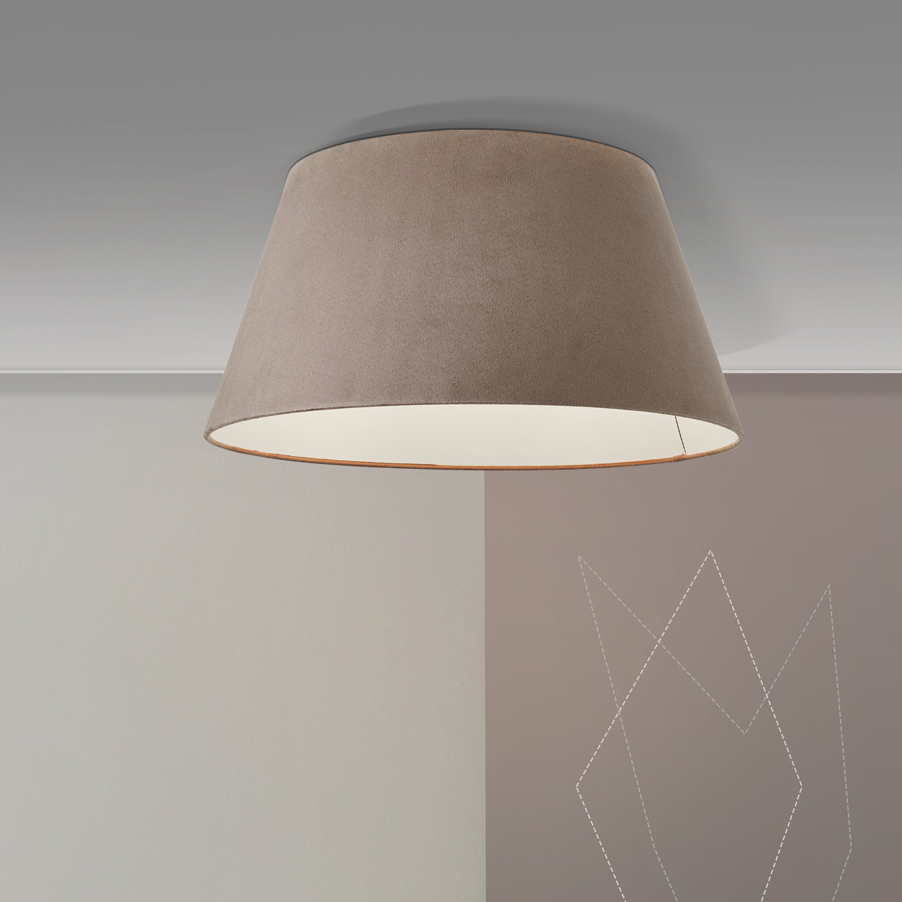 Brilliant Leuchten Plafondlamp Brok in fluweel-look, 26,5 cm hoogte, ø 50 cm, e27, metaal/textiel, taupe (1 stuk)