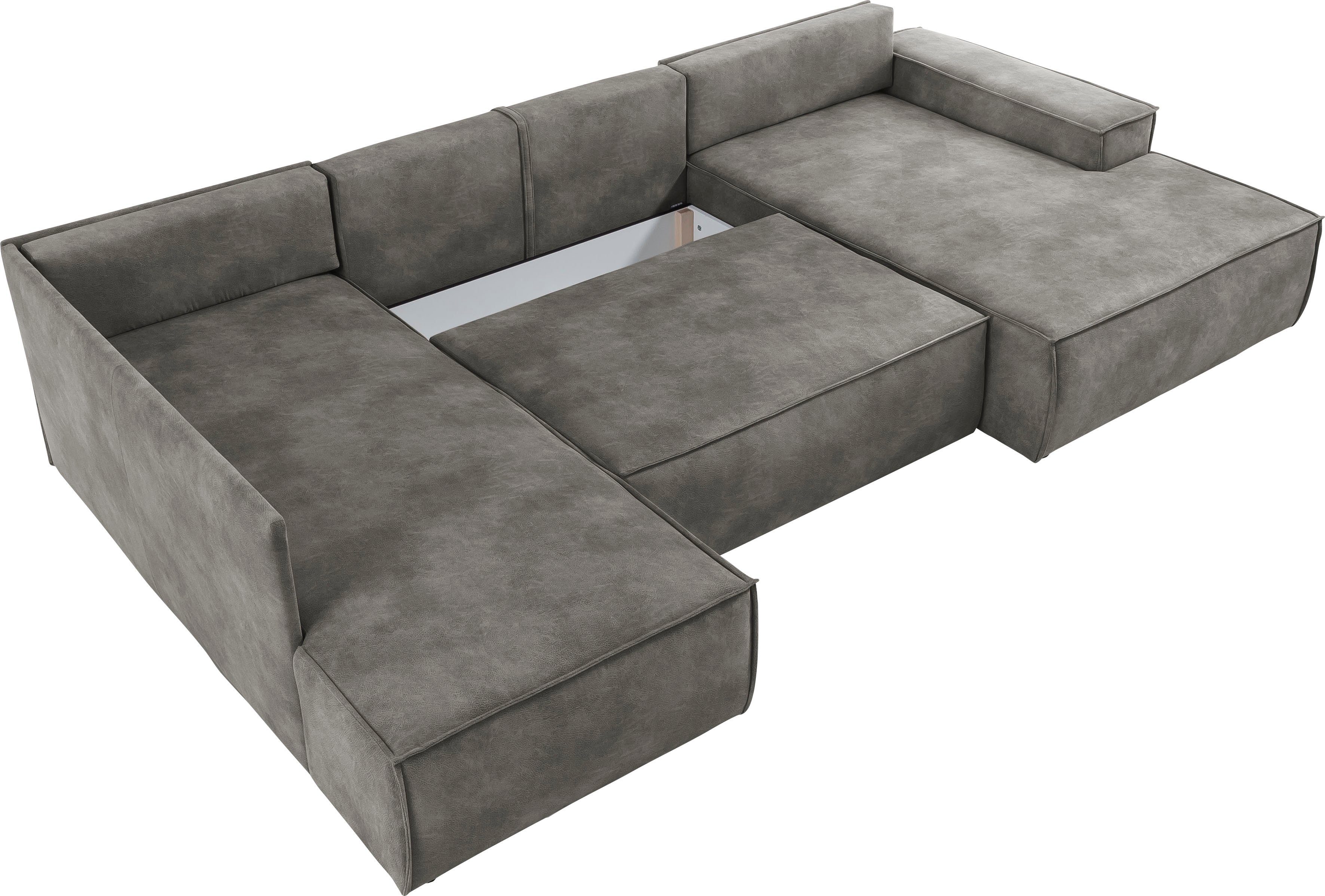 Home affaire Zithoek SHERWOOD 329 cm, U-vorm, slaapbank, Slaapfunctie met bedkist (194x139 cm), cord, vintage, fluweel