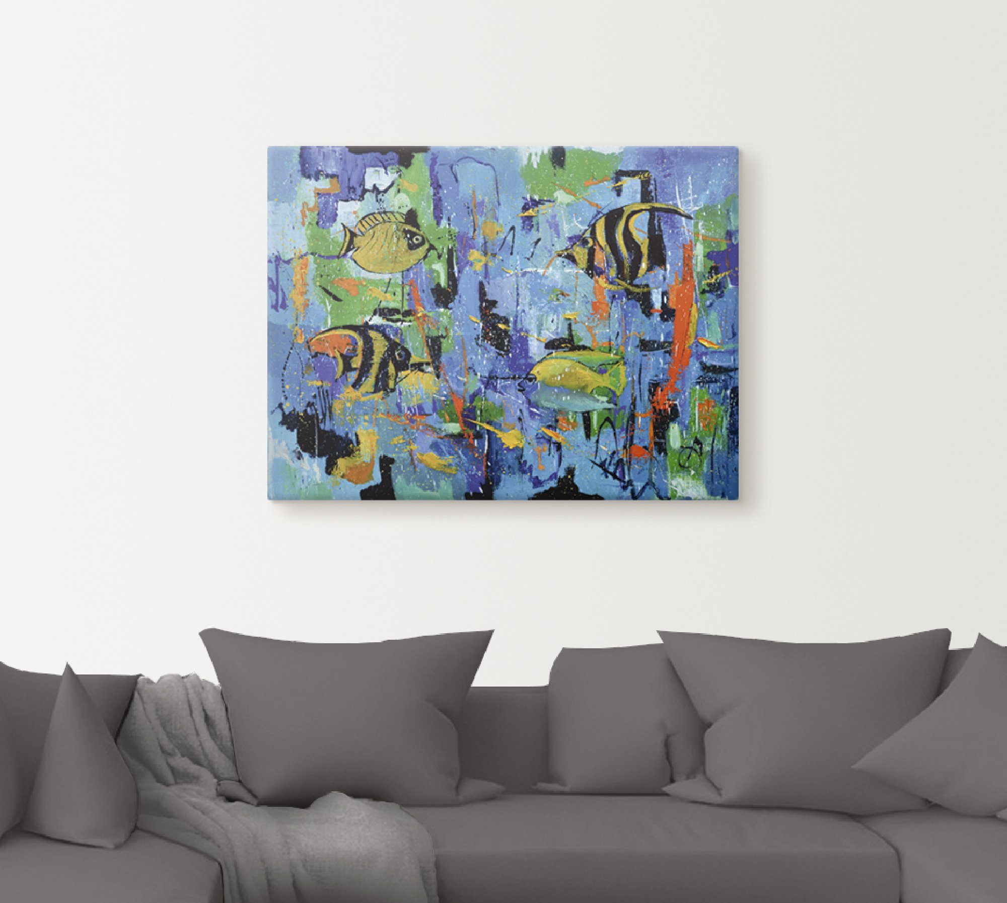 Artland Artprint op linnen Abstract vissen blauw gespannen op een spieraam