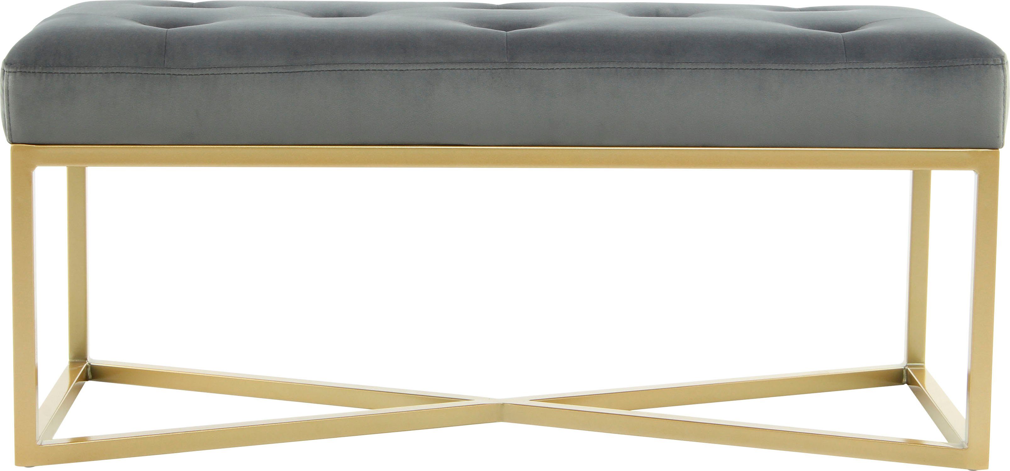 Kayoom Hockerbank Cameron 125, glamoureus ontwerp, glanzende metalen voeten, in fluweel-look comfortabel, elegant, met decoratieve knopen, goudkleur-gecoat ijzeren frame (1 stuk)