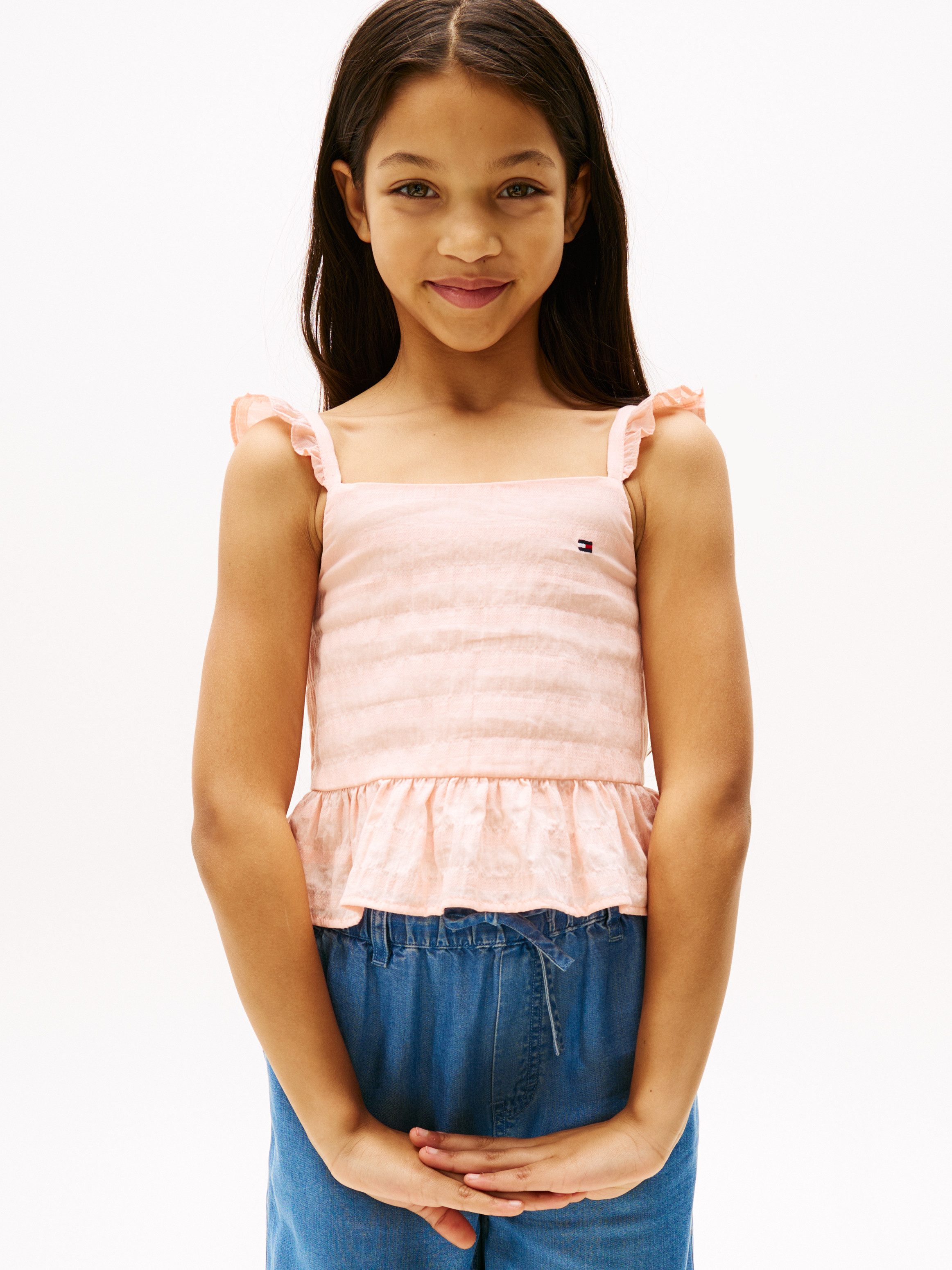 Tommy Hilfiger Top TEXTURED COTTON TOP SLVLS met borduursel, met ruches