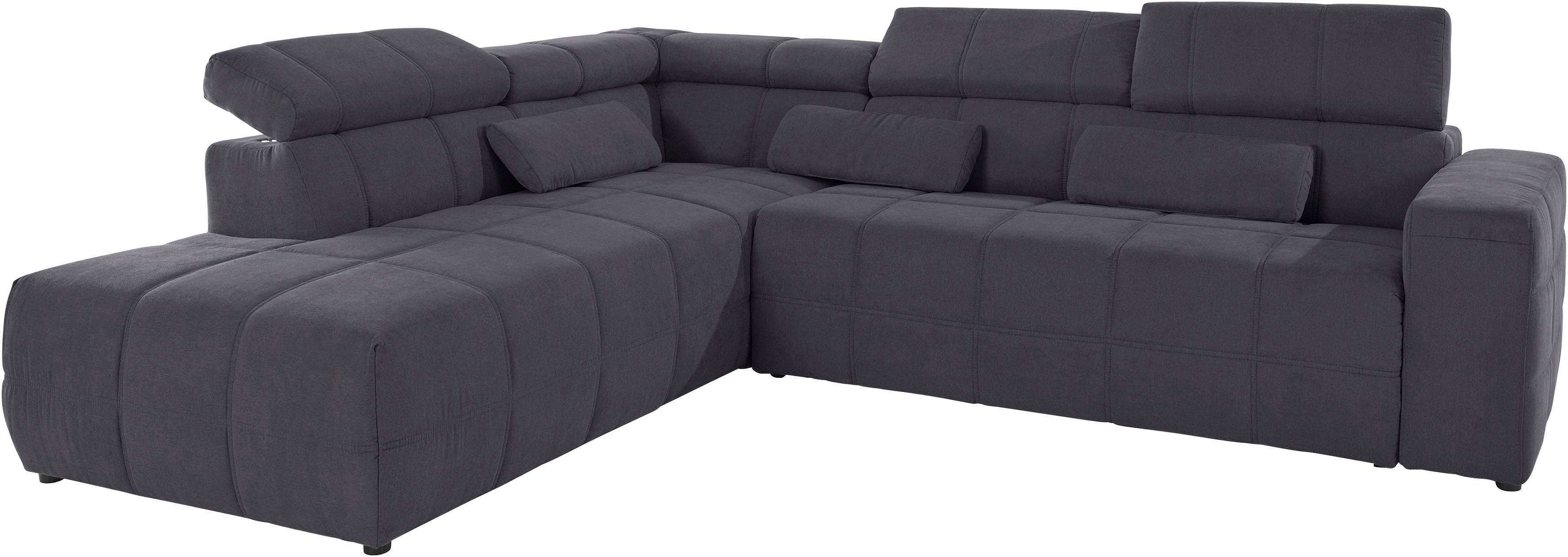 DOMO collection Hoekbank Brandon L-vorm, ook in leer met verstelbare hoofdsteun, naar keuze met verstelbare zitdiepte