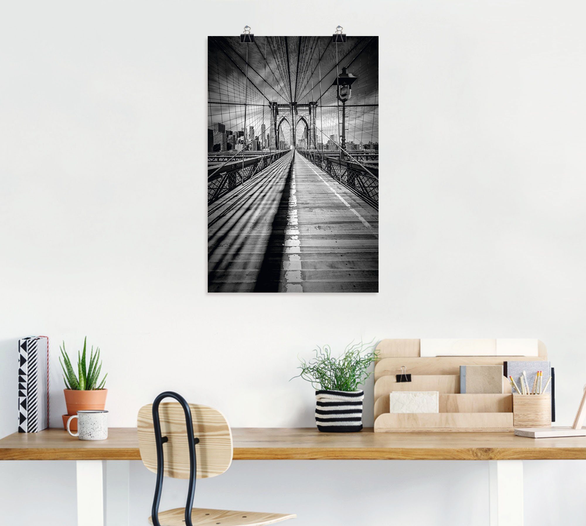 Artland Artprint Brooklyn Bridge, New York City monochroom als artprint op linnen, poster in verschillende formaten maten
