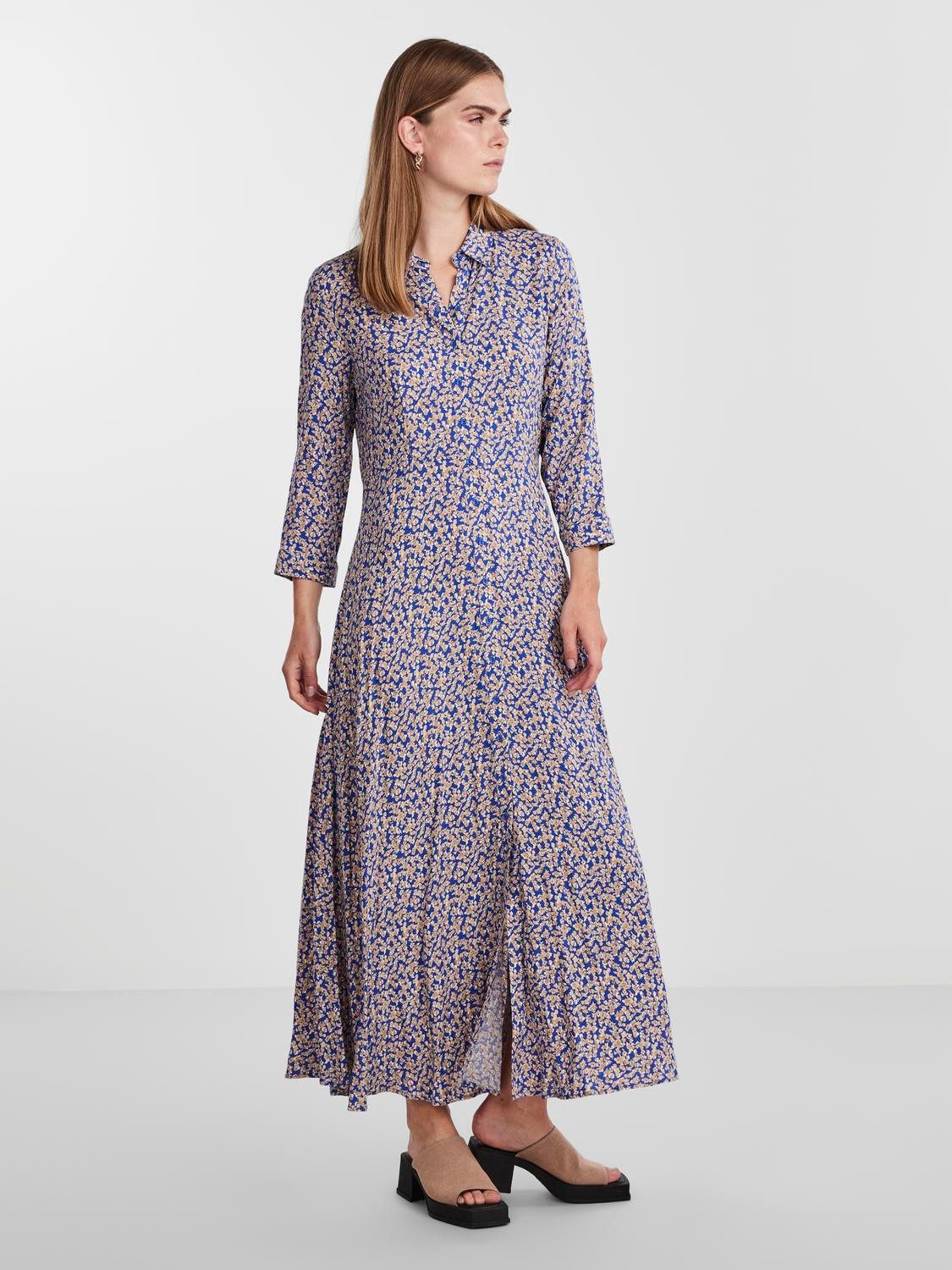 Y.A.S Jurk met overhemdkraag YASSAVANNA LONG SHIRT DRESS dames blousejurken maat S (36) blauw