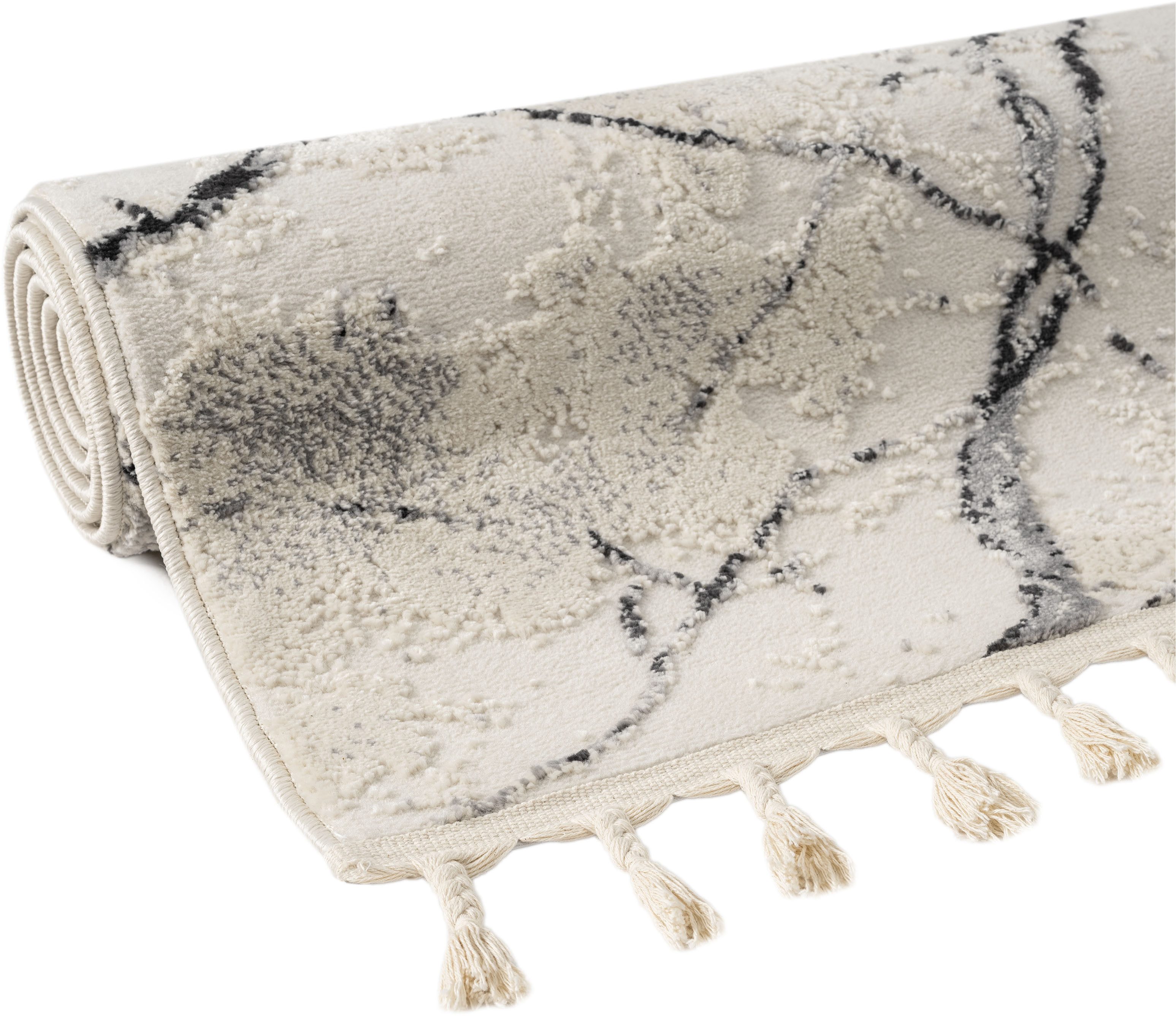 my home Vloerkleed Zoe, Hoog-Laag-Structuur met franjes, modern marmerdesign, woonkamer, slaapkamer,