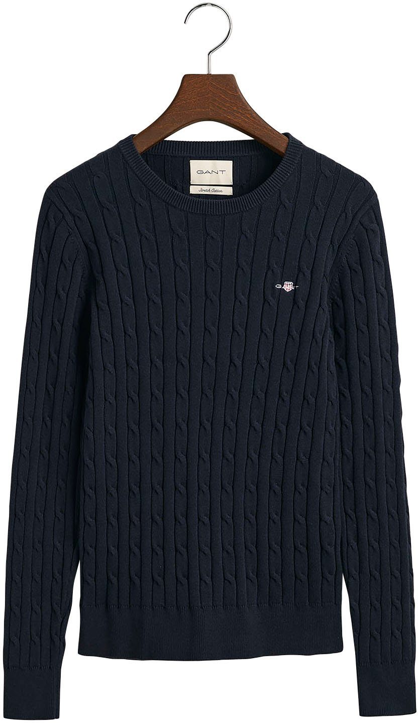 Gant Gebreide trui Stretch Cotton Cable C-Neck met logoborduursel op borsthoogte