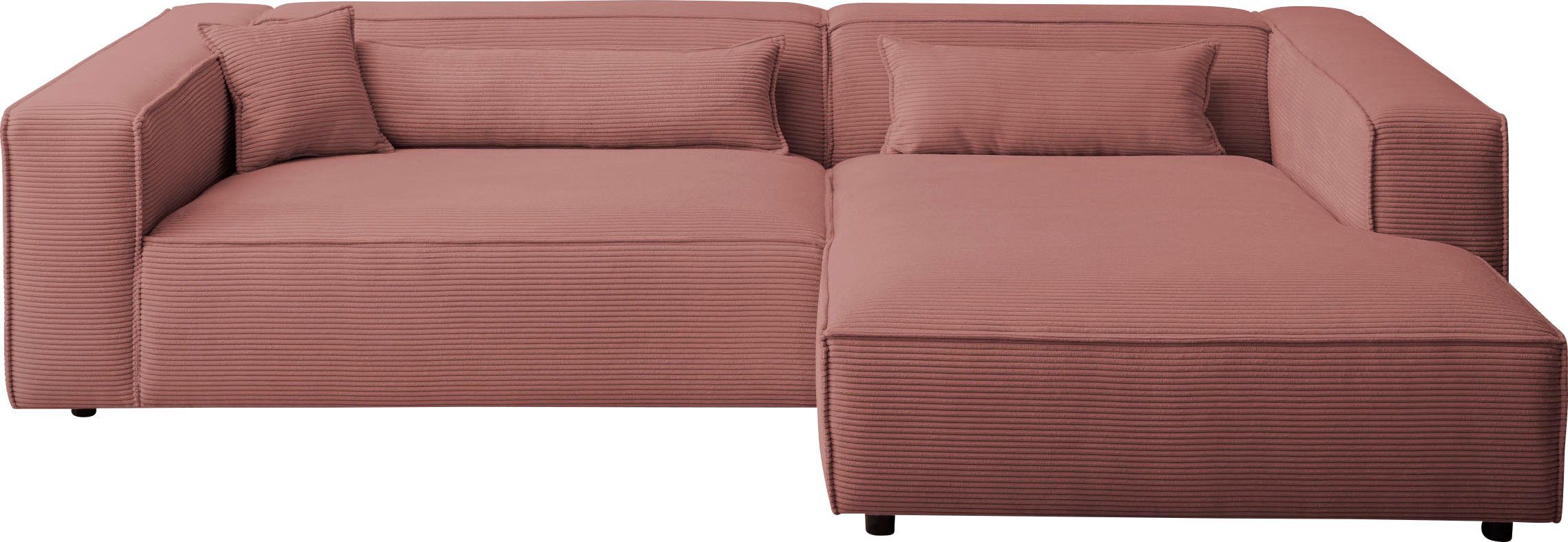LeGer Home by Lena Gercke Hoekbank PIARA XXL, Big-Sofa, Cord, Leinenoptik o. Strukturstoff, L-Form keuze ottomaan rechts/links, zwarte voeten, extra diepe zitting