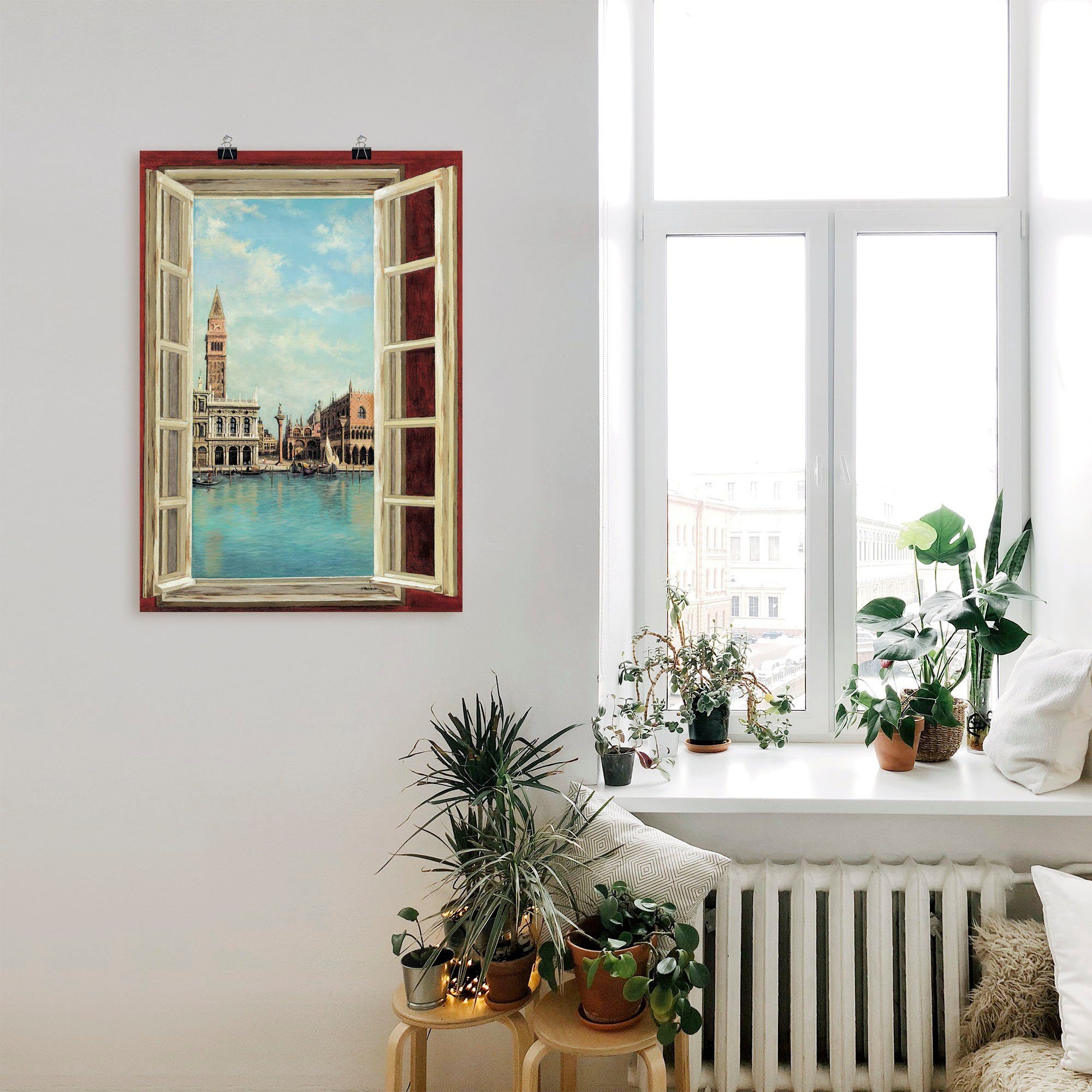 Artland Artprint Raam met uitzicht op Venetië als artprint op linnen, poster, muursticker in verschillende maten