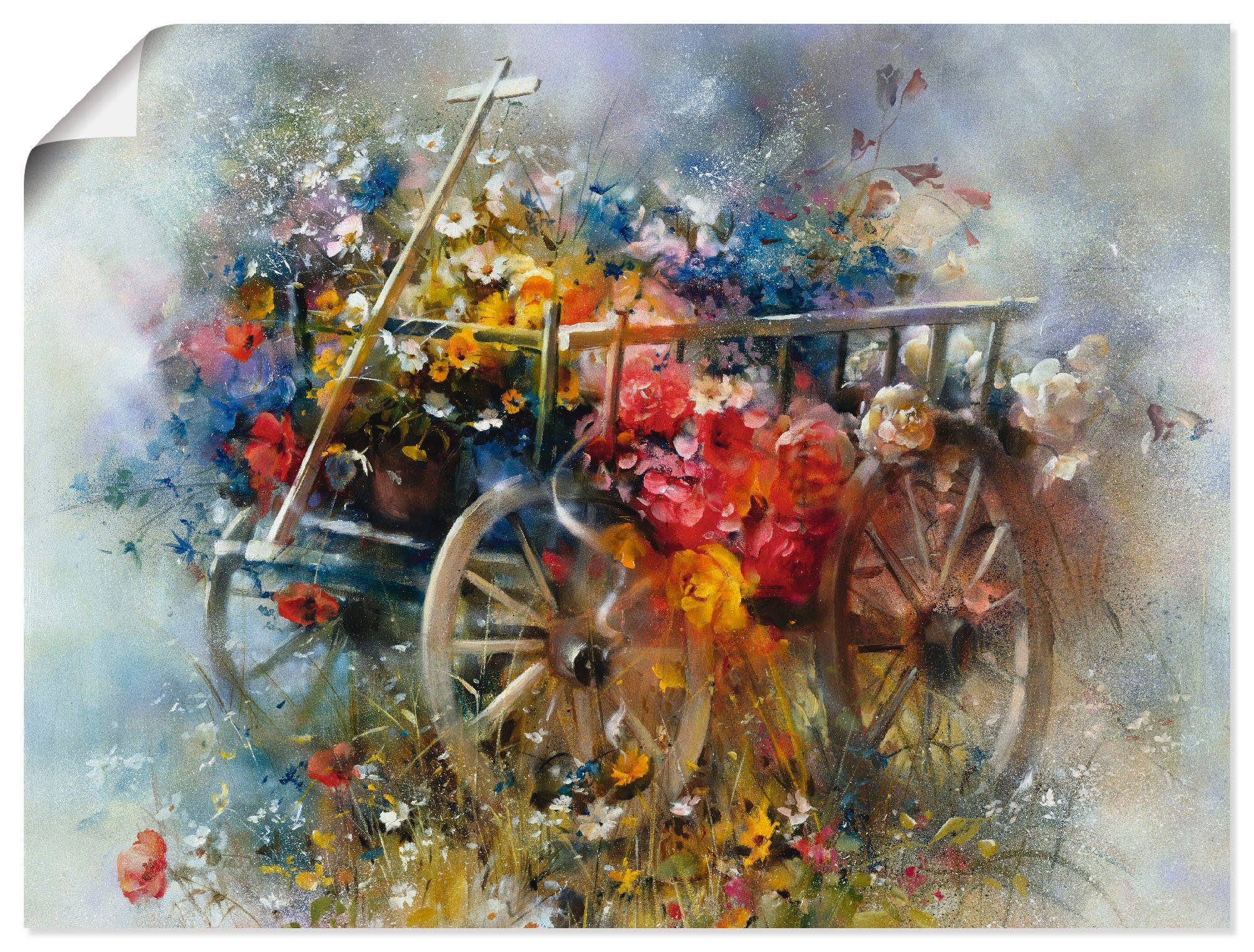 Artland Artprint Bloemen kruiwagen als artprint op linnen, poster in verschillende formaten maten foto schilderijen multicolor