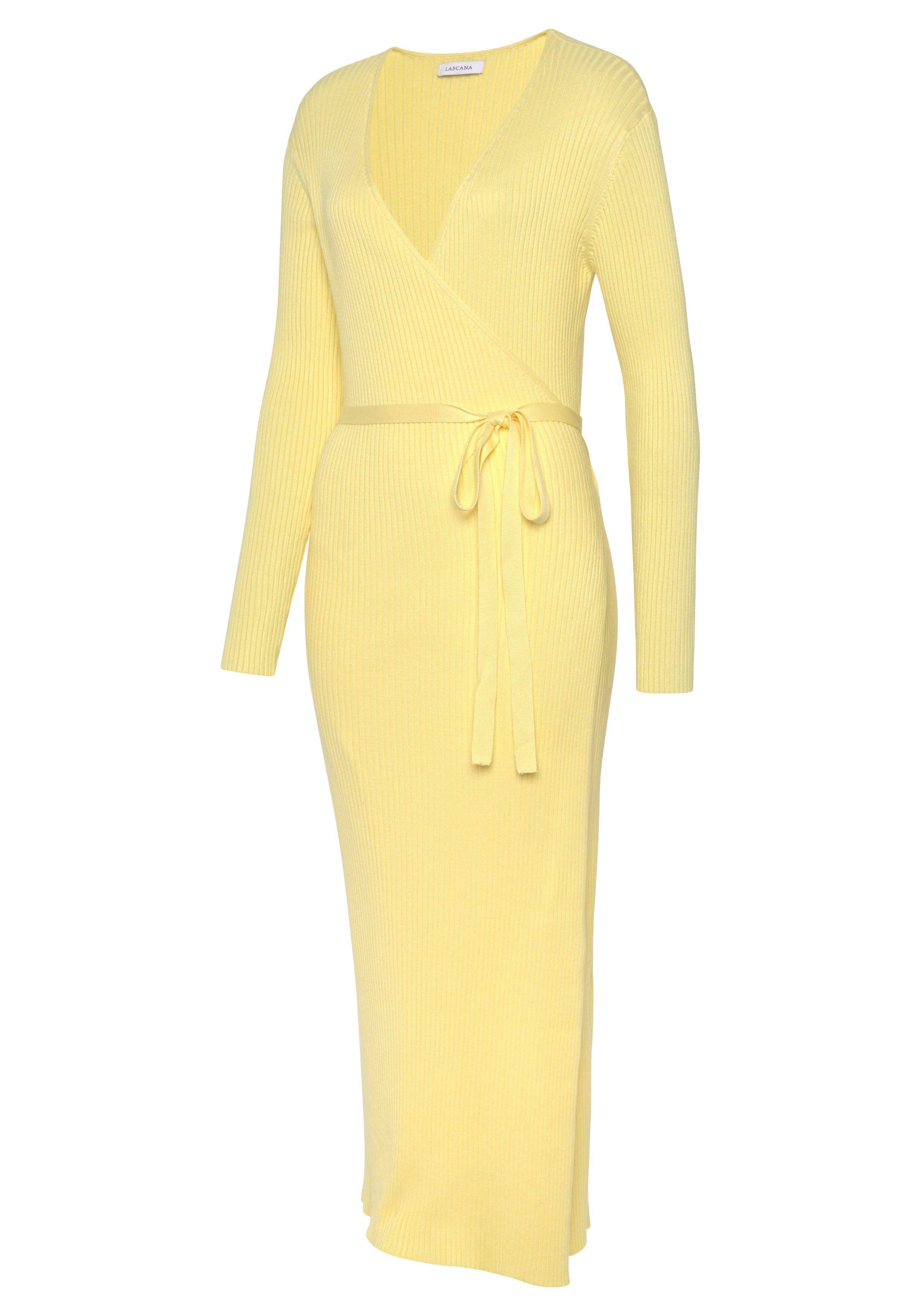 Lascana Gebreide jurk -Loungejurk Wikkeljurk met tailleband loungewear