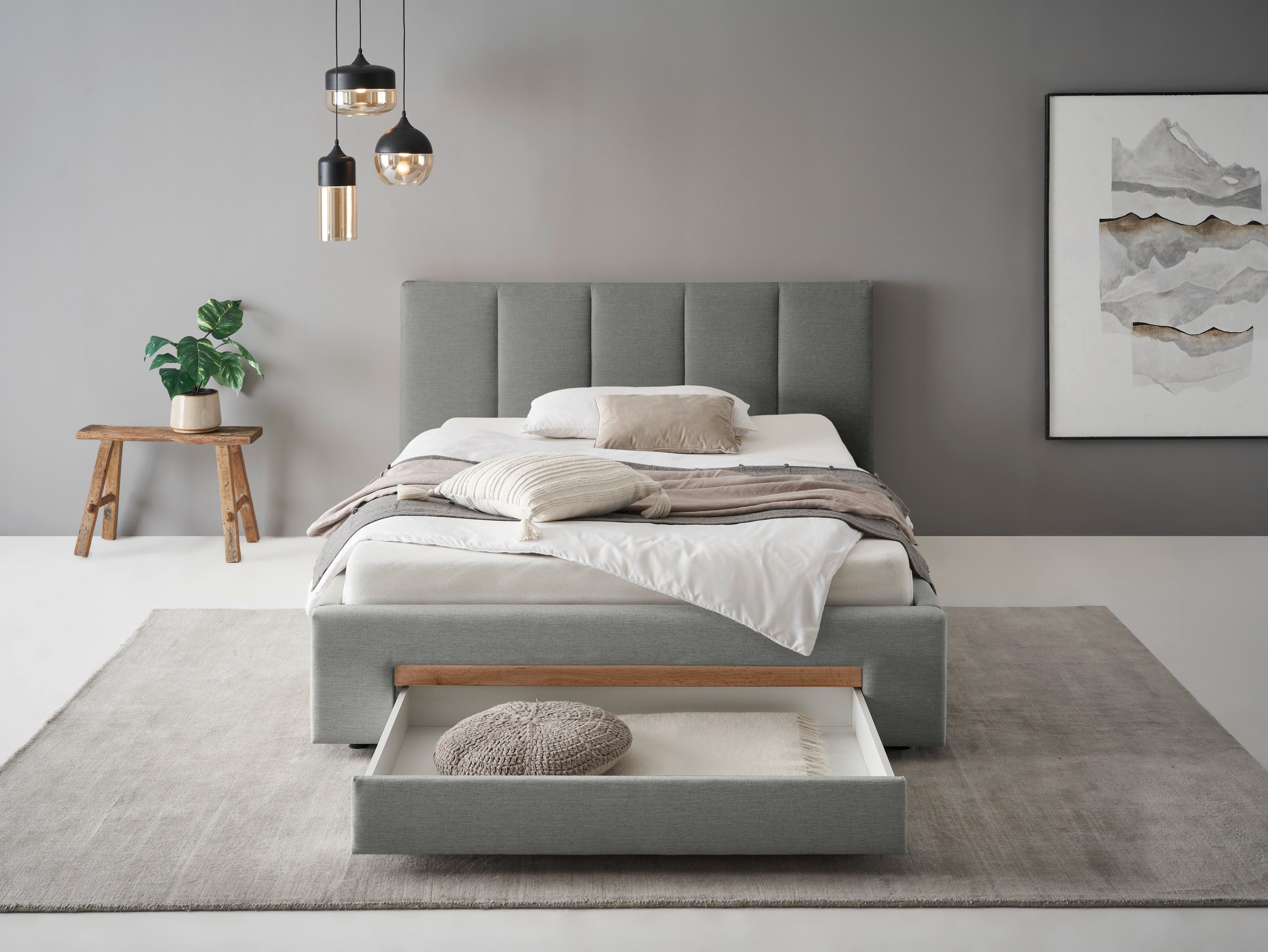 INOSIGN Gestoffeerd bed CiTY/GiRON, bedframe met bedlade, gestoffeerd opbergbed met hondenbed of opberglade, bekleding van corduroy of linnenlook