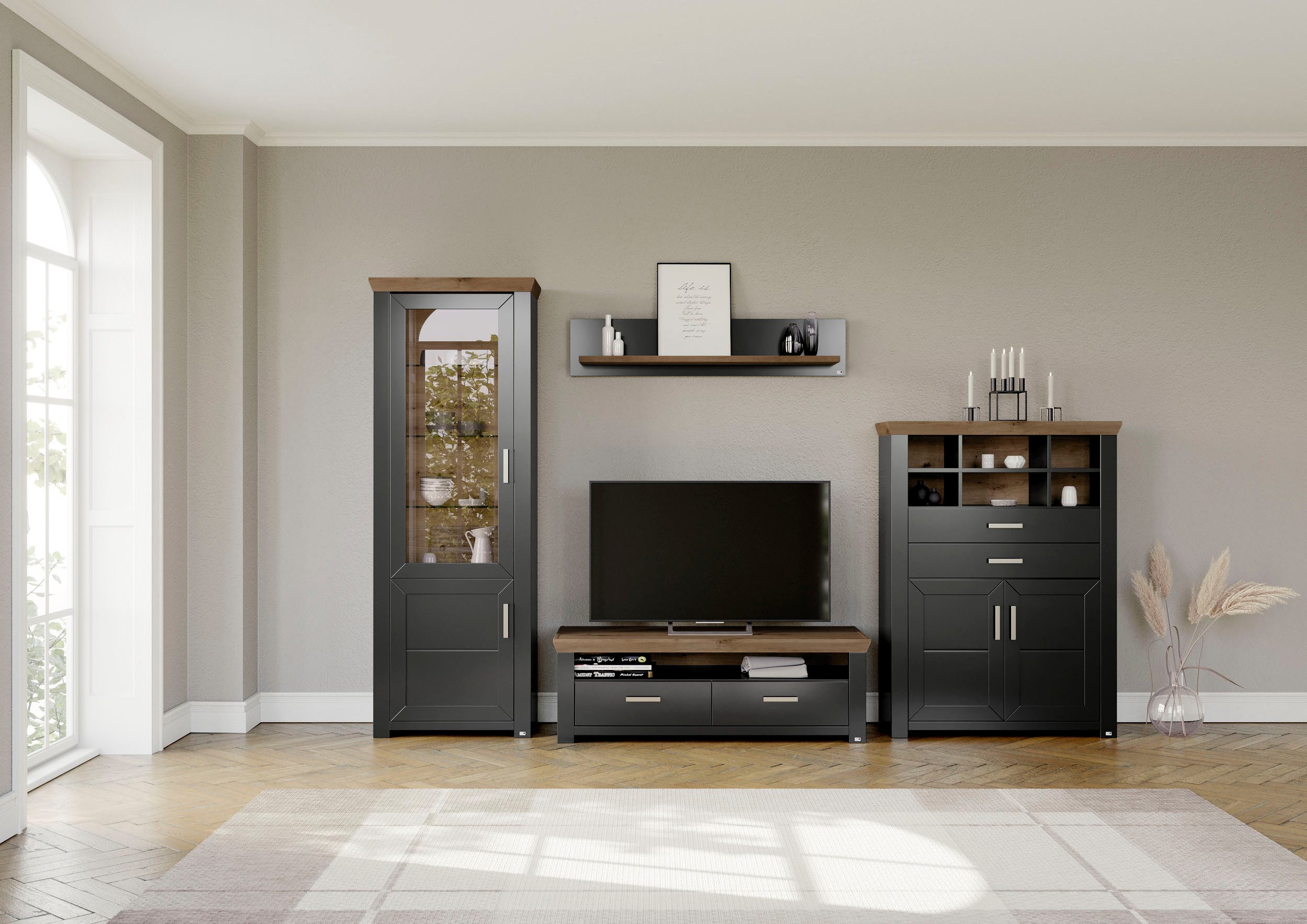 set one by Musterring Wandmeubel York Combinatie 23, in 3 kleurvarianten, totale breedte 314 cm (4-delig) tv-wandmeubels grijs