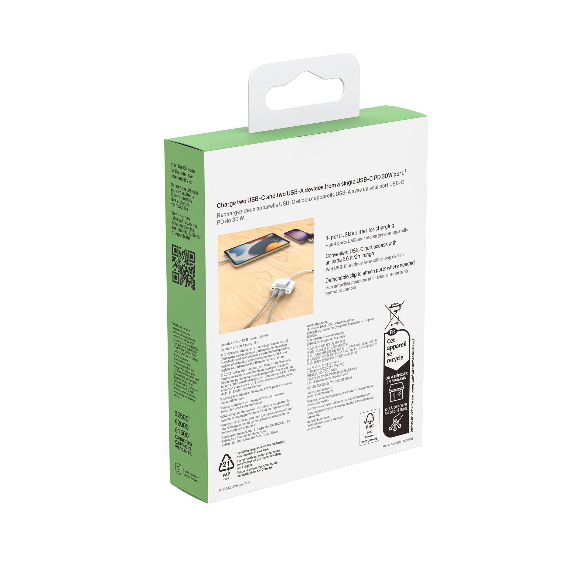 Belkin Dockingstation voor smartphone BoostCharge 4-Port-USB-Splitter