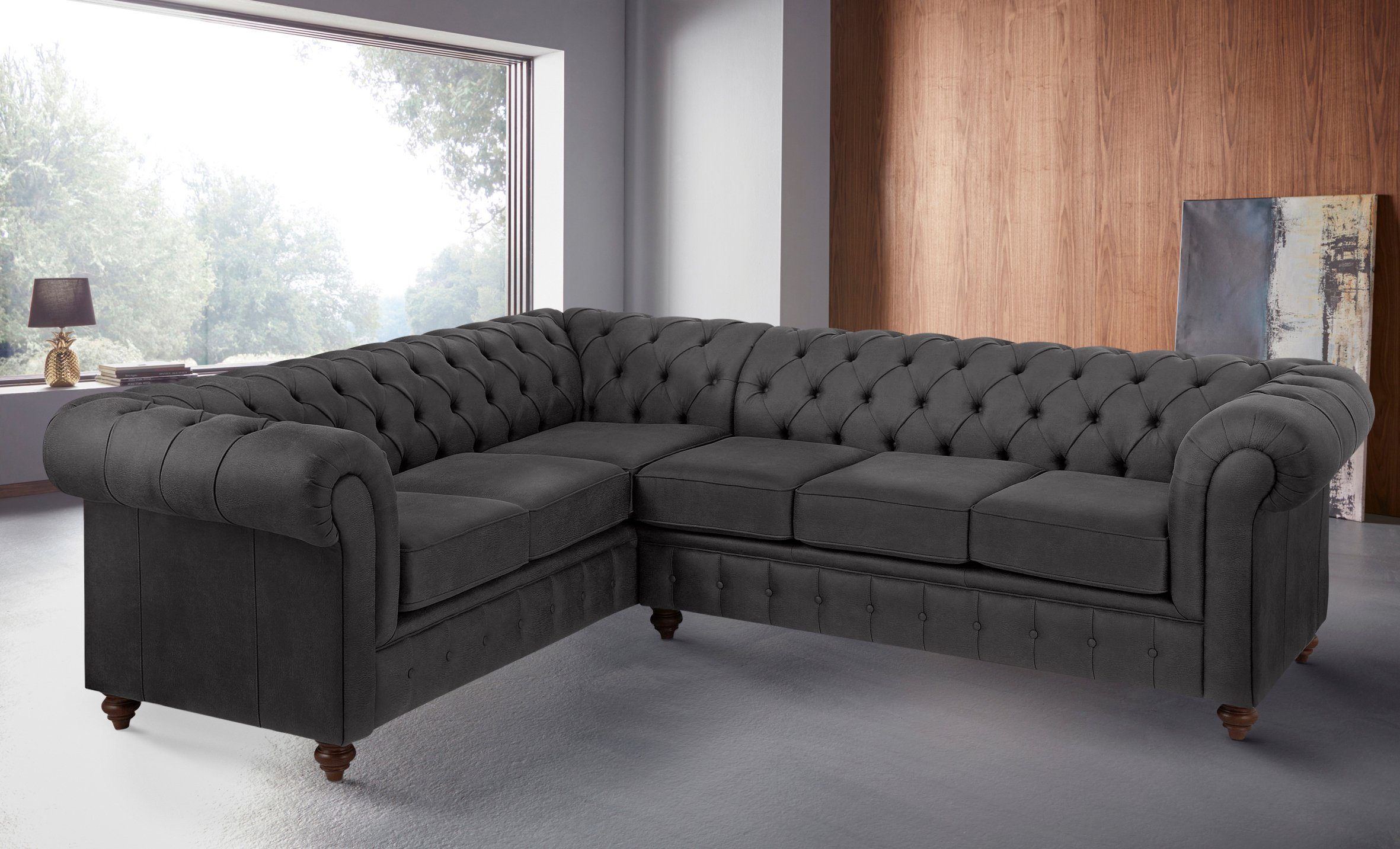 Home affaire Chesterfield-bank Chesterfield hoekbank, ook in leer L-vorm hoogwaardige knoopdetails, langer gedeelte links of rechts naar keuze