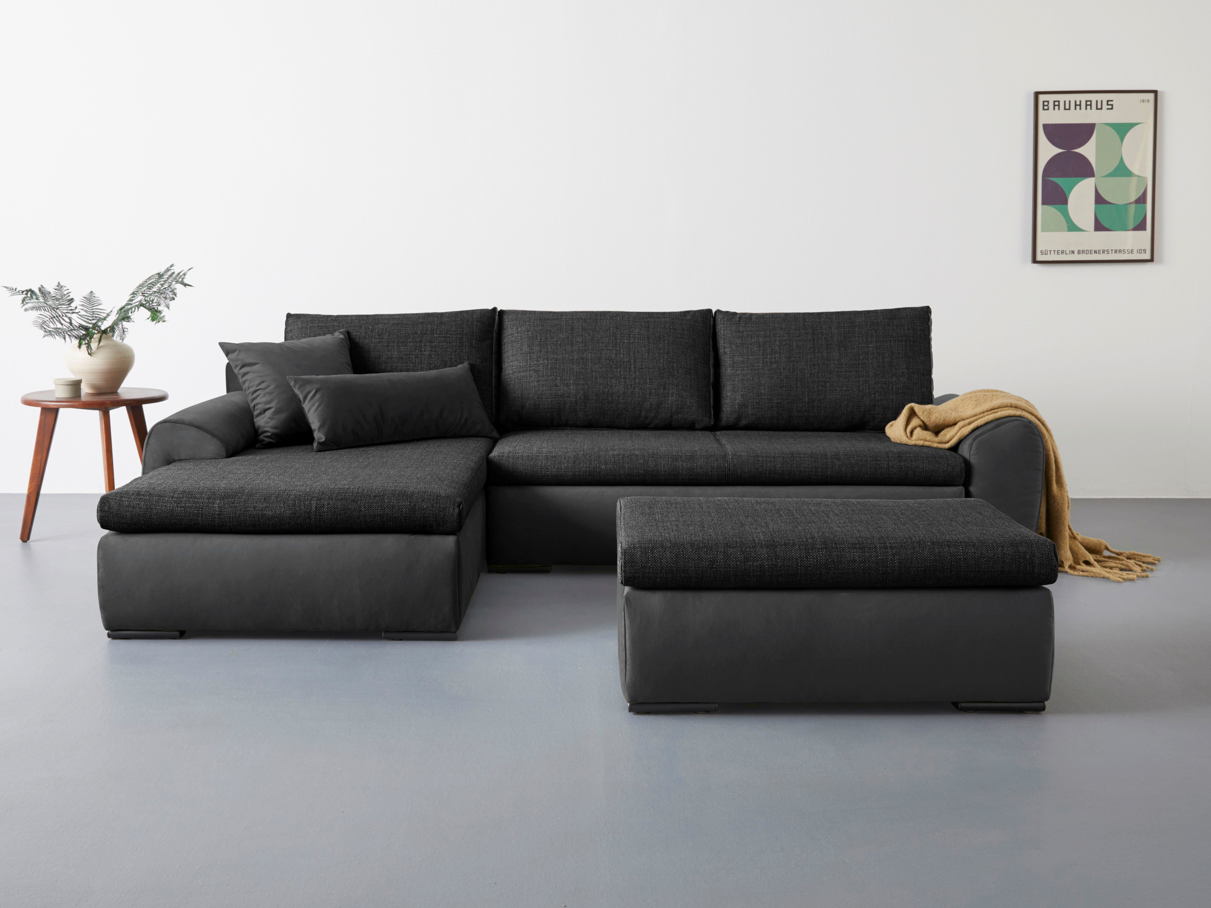 Home affaire Hoekbank Win, L-vorm, breedte 285cm optioneel met slaapfunctie en bedkast, taupe, corduroy