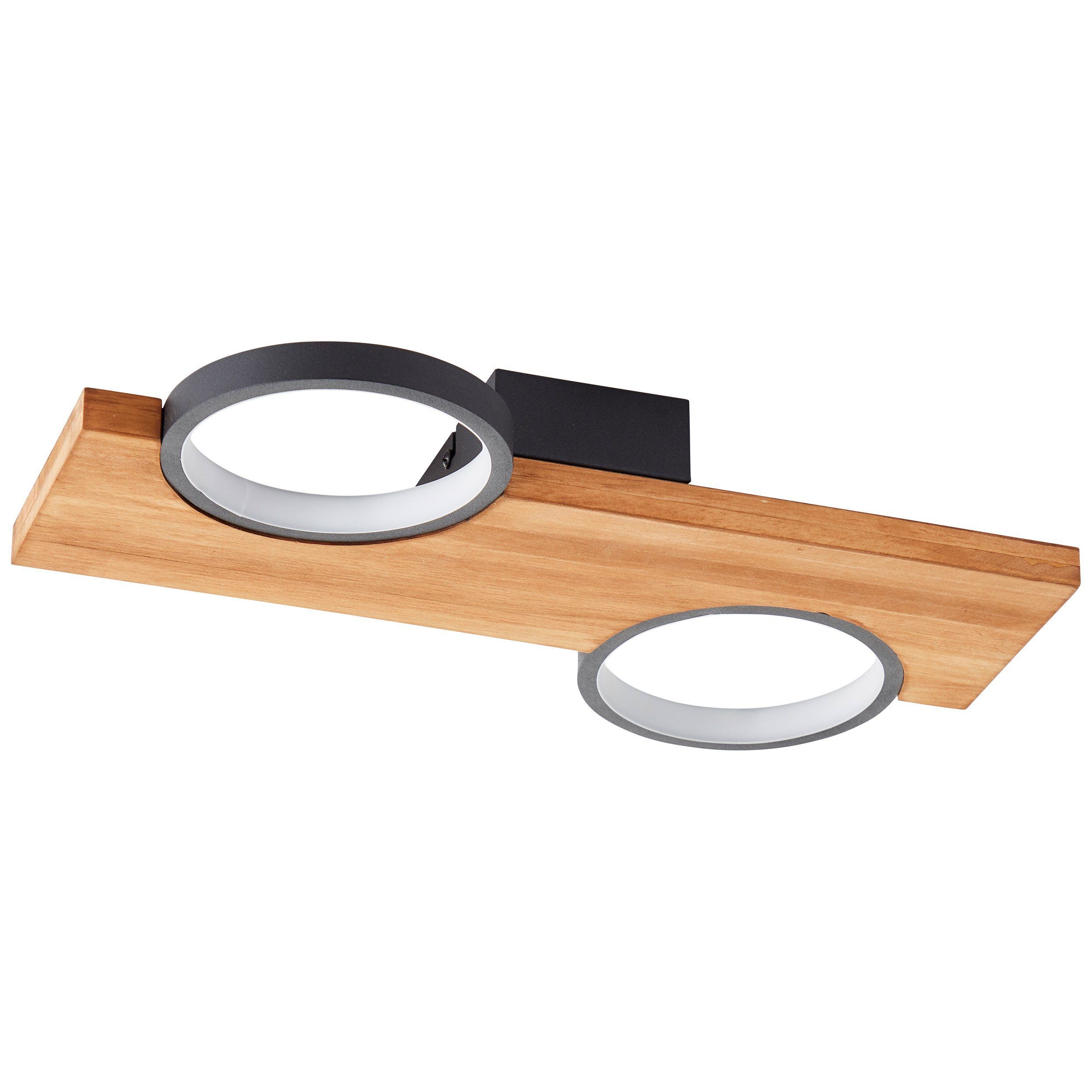 Brilliant Leuchten Led-plafondlamp Cheesy 40 x 25 cm, 1400lm, 3000k, hout/metaal, natuur/zwart
