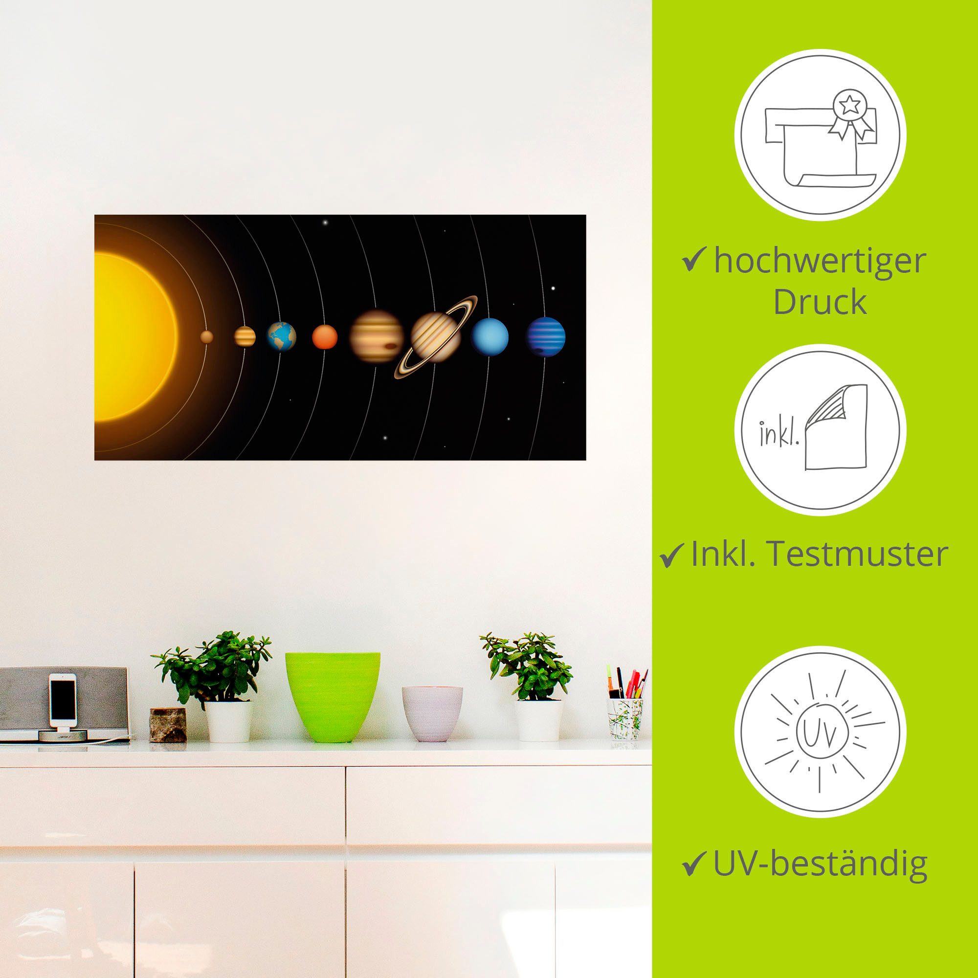 Artland Artprint Vector zonnestelsel met planeten als artprint van aluminium, artprint voor buiten, artprint op linnen, poster, muursticker foto