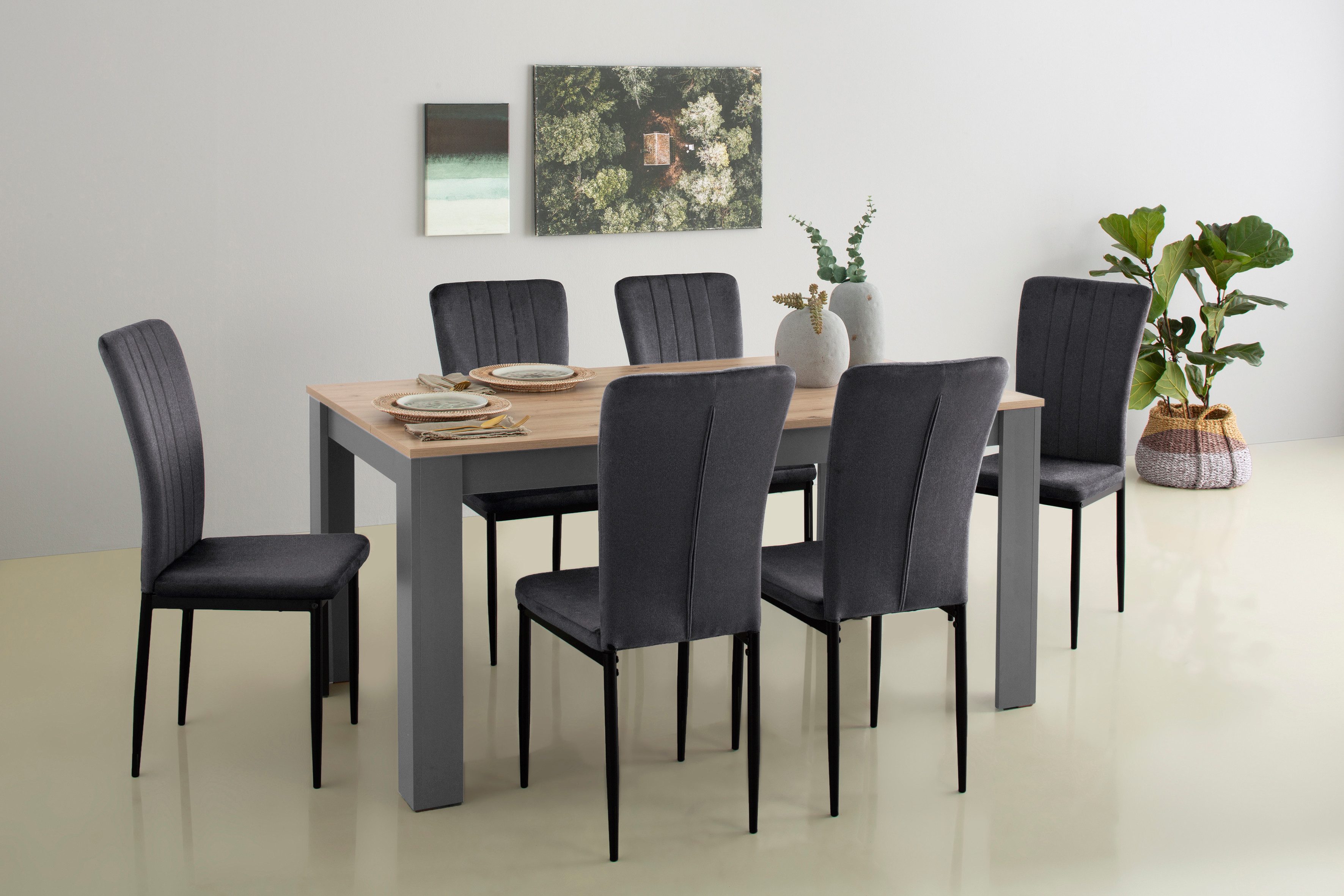 Home affaire Eethoek Bergamo tafel stoelen eetkamer bestseller moderne 7-delige tafelgroep, onze beste prijs (set, 7-delig) eethoeken grijs