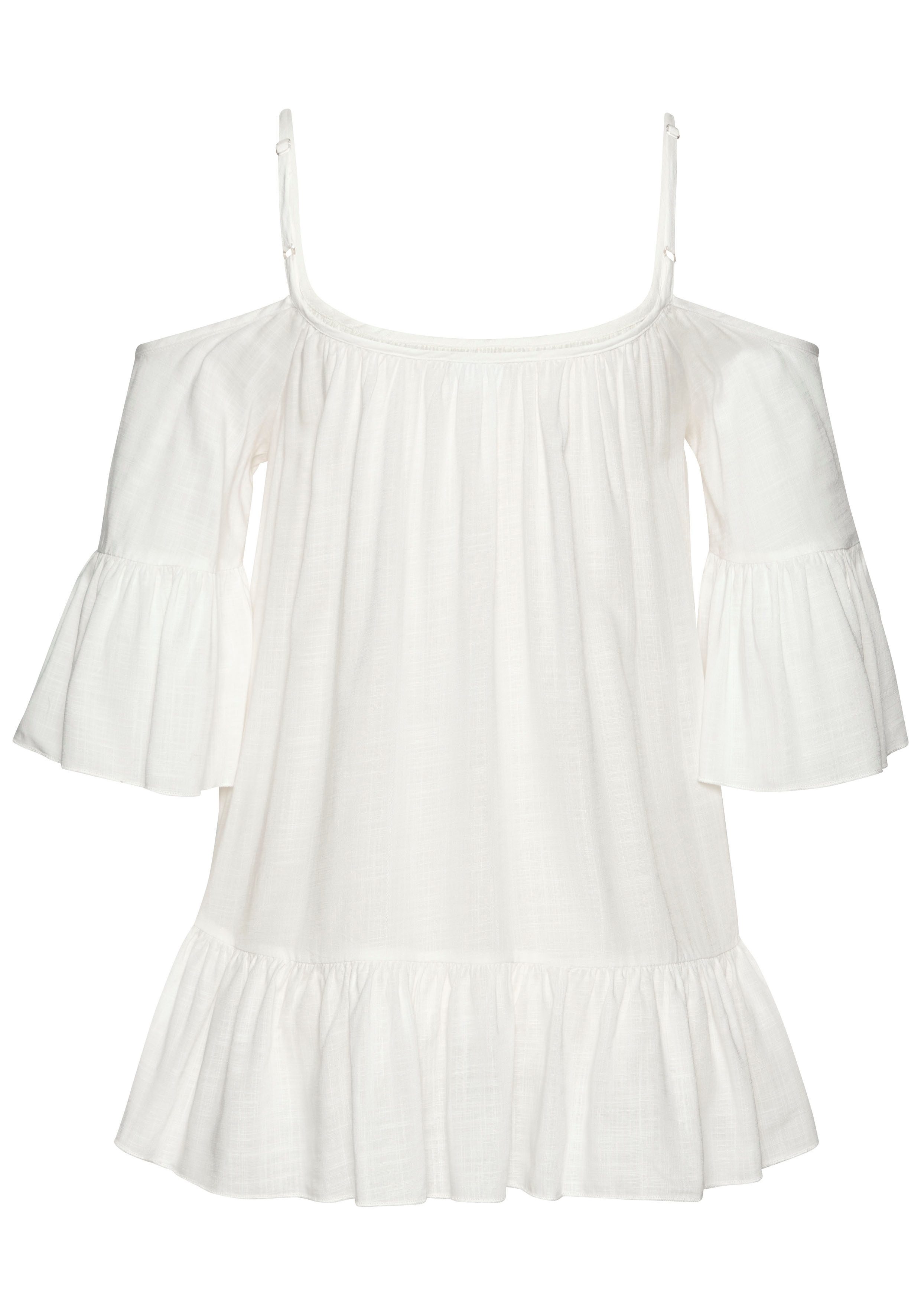 Buffalo Blouse zonder sluiting van geweven viscose, damesblouse met volants, korte mouw blouse