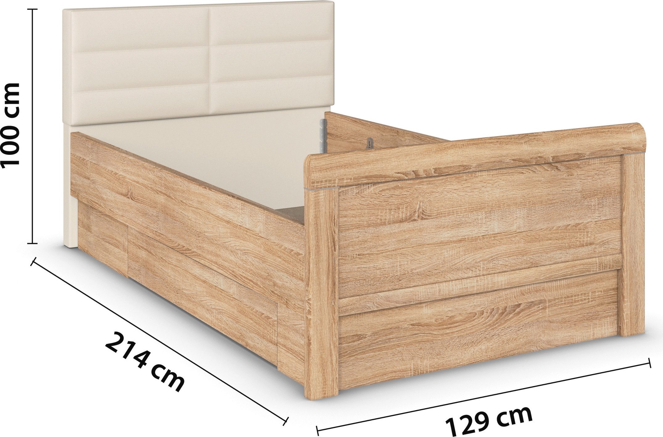 rauch Ledikant met bergruimte Bed Eenpersoons Stollenbed Bedkasten EVELYN in comfortabele hoogte met gestoffeerd hoofdeinde en lades made in germany