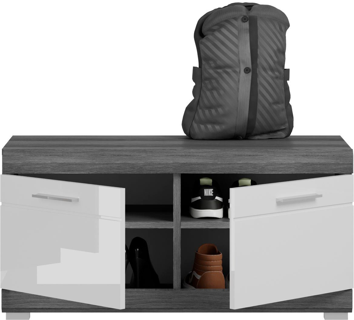 INOSIGN Zitbank Siena, Breedte 90 cm, 2 Deuren, 2 Planken, 4 Vakken Front-groeffreesing, bank, schoenenbank, garderobenbank, halbank