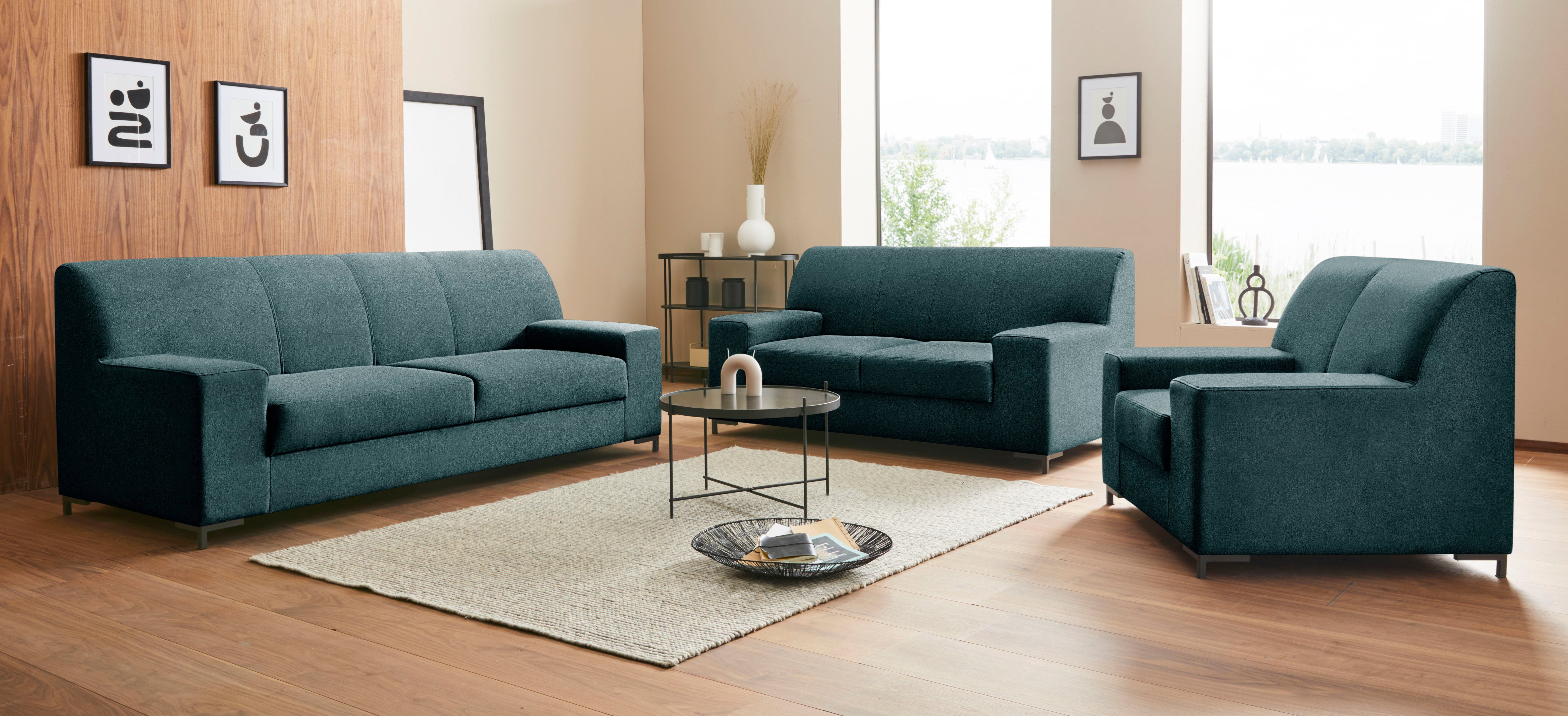 DOMO collection 2-zitsbank Ledas kubisch en comfortabel, platte armleuningen, elegante voet,