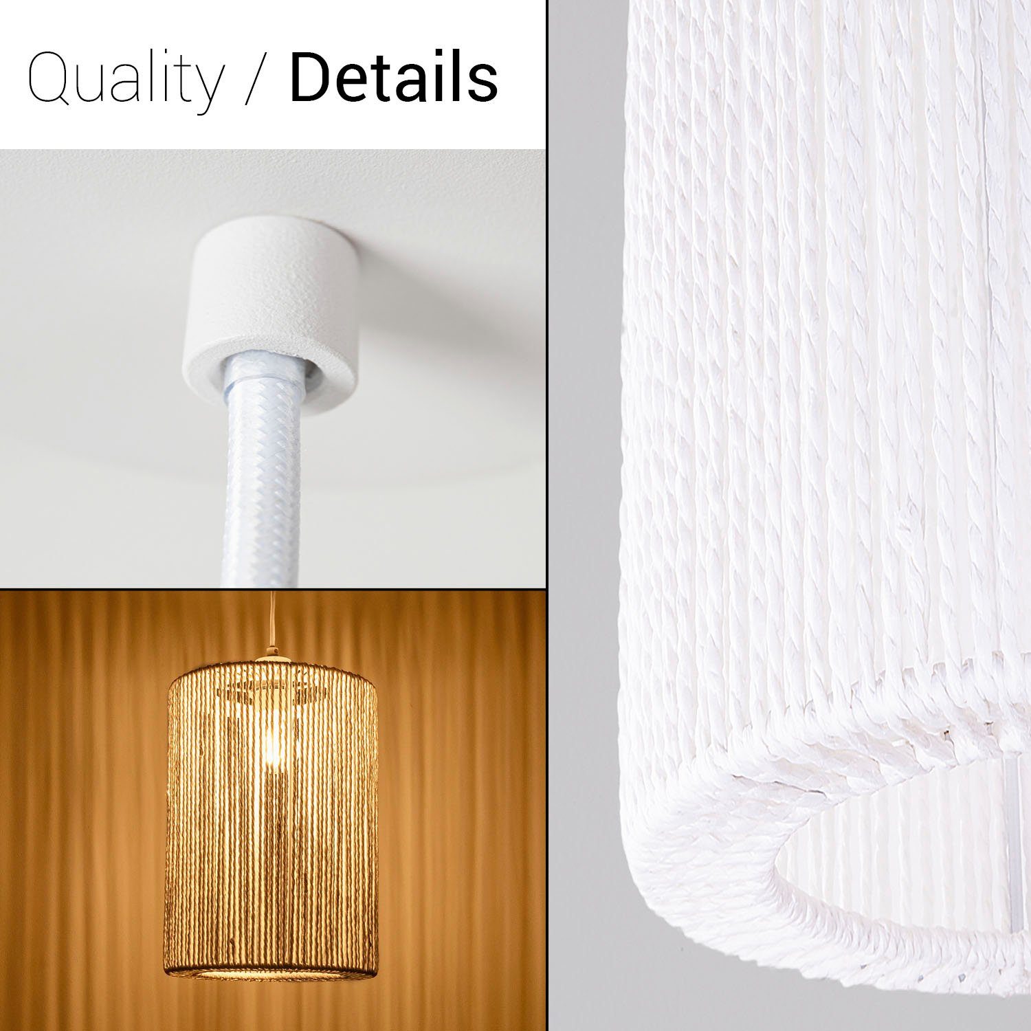 Paco Home Hanglamp Hugo Ricarda Woonkamer eetkamer rattan look Boho lampenkap papier rond