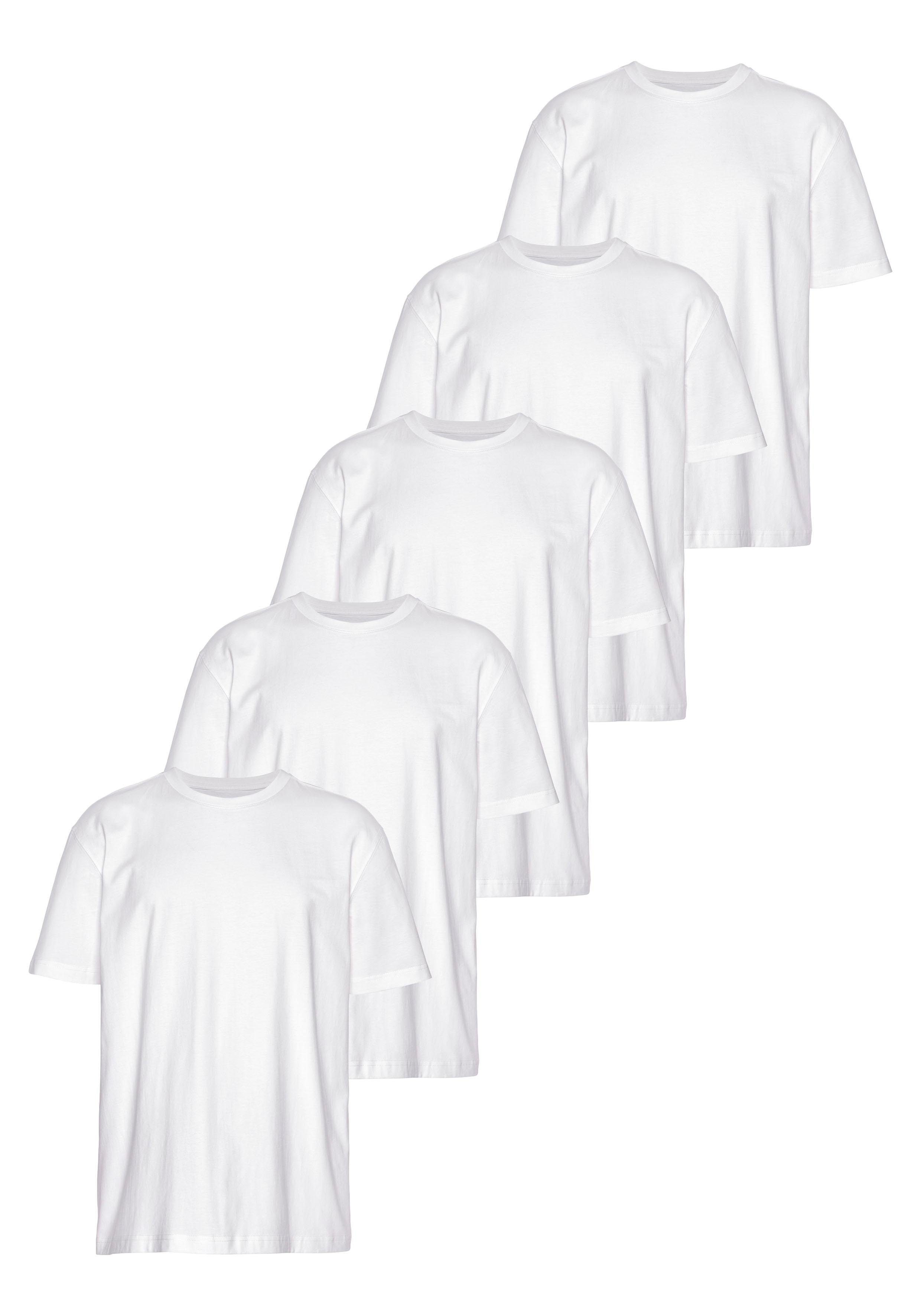 Man's World Shirt met ronde hals Korte mouwen, regular fit, effen, ronde hals, van katoen (5-delig, Set van 5) heren ronde hals maat 5XL (72/74) wit