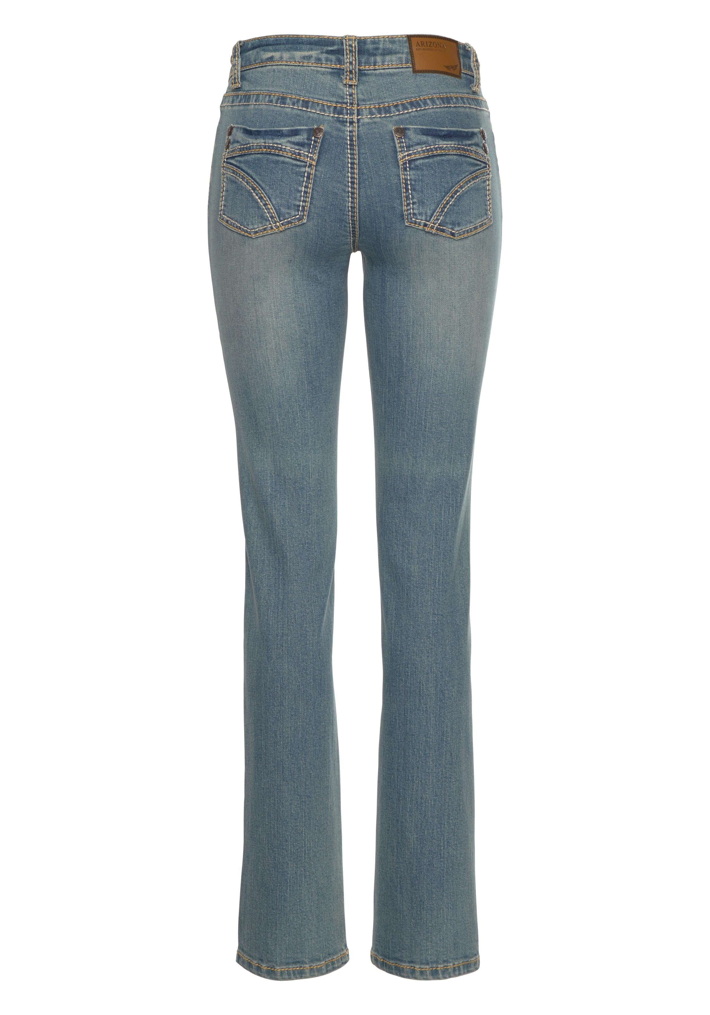 Arizona Rechte jeans Contrastnaden lage taille, in 5-pocket-vorm, used-look-wassing
