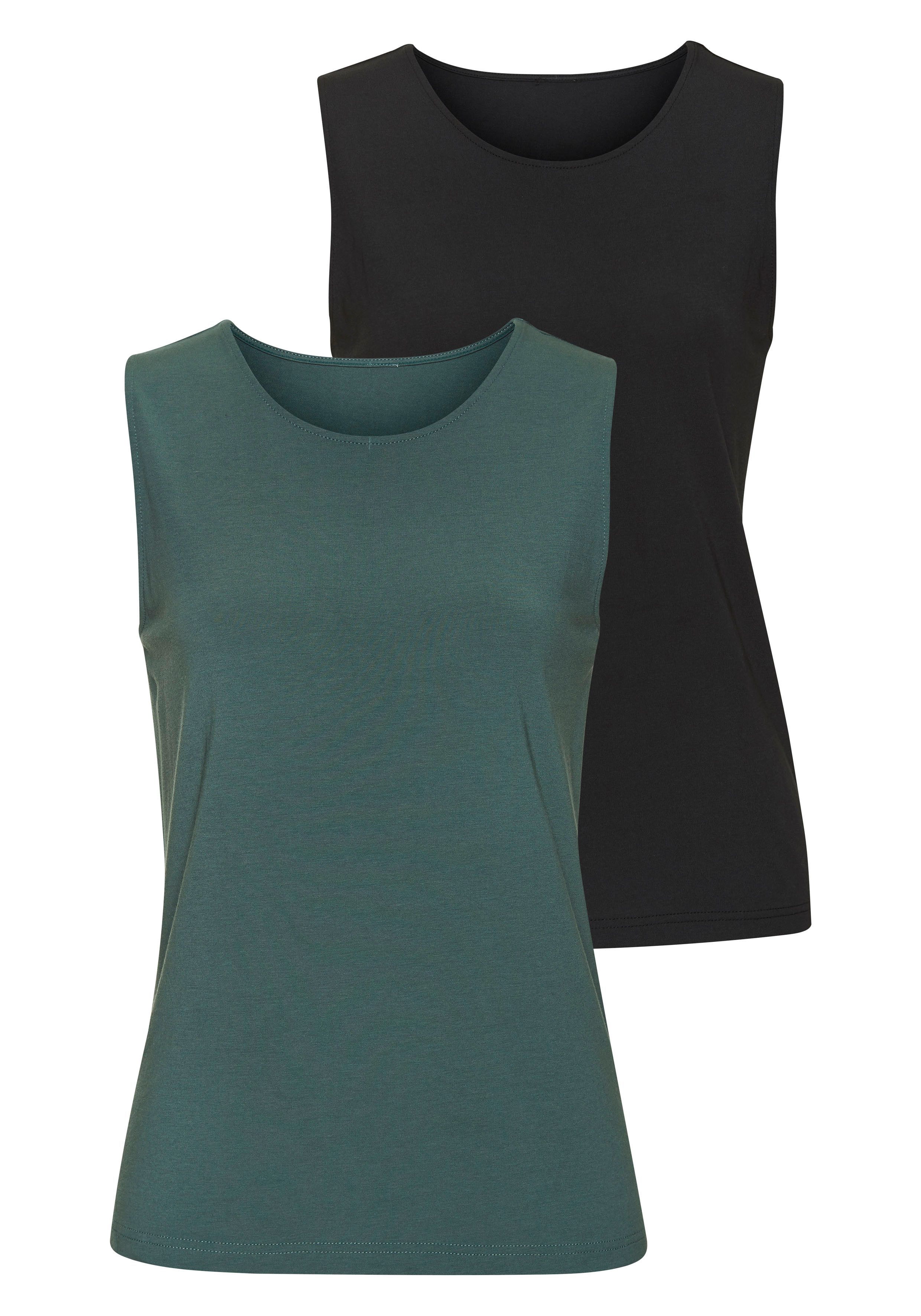 Lascana Tanktop Van elastische katoen-modal kwaliteit (Set van 2) dames tanktops maat 44/46 groen